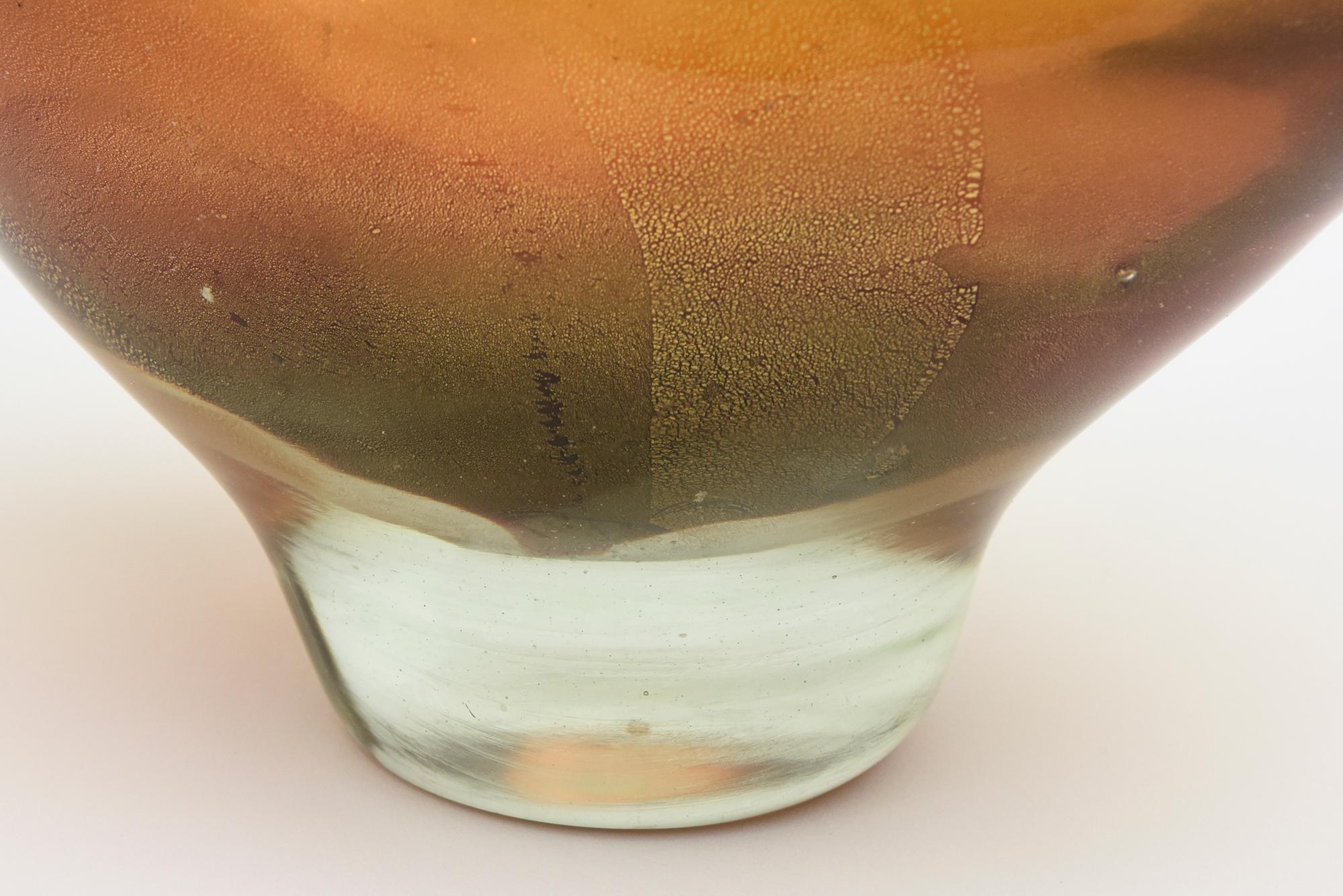 Milieu du XXe siècle Barovier & Toso Murano - Bol en verre d'aventurine vert ambré et or épais muré en vente