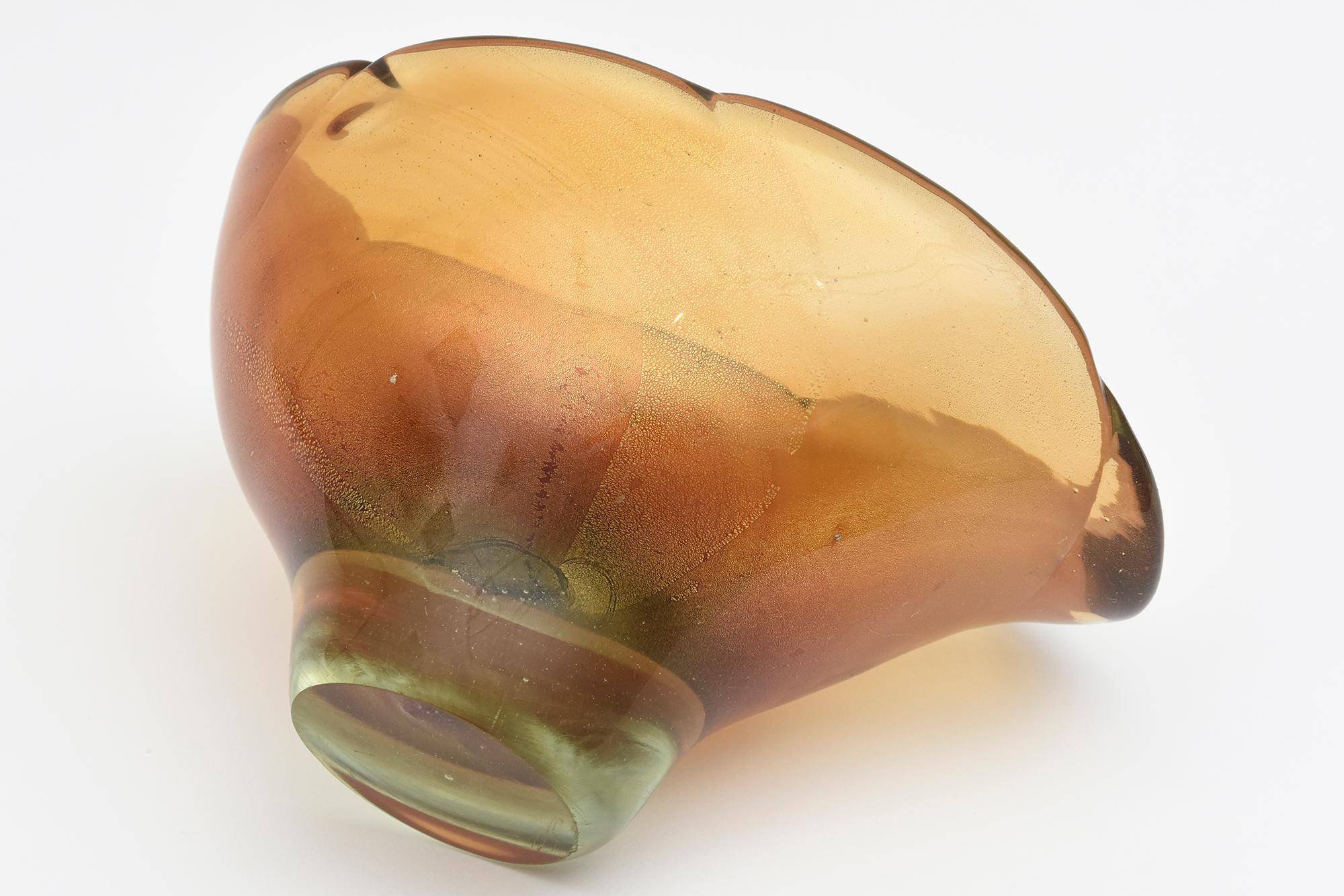 Or Barovier & Toso Murano - Bol en verre d'aventurine vert ambré et or épais muré en vente
