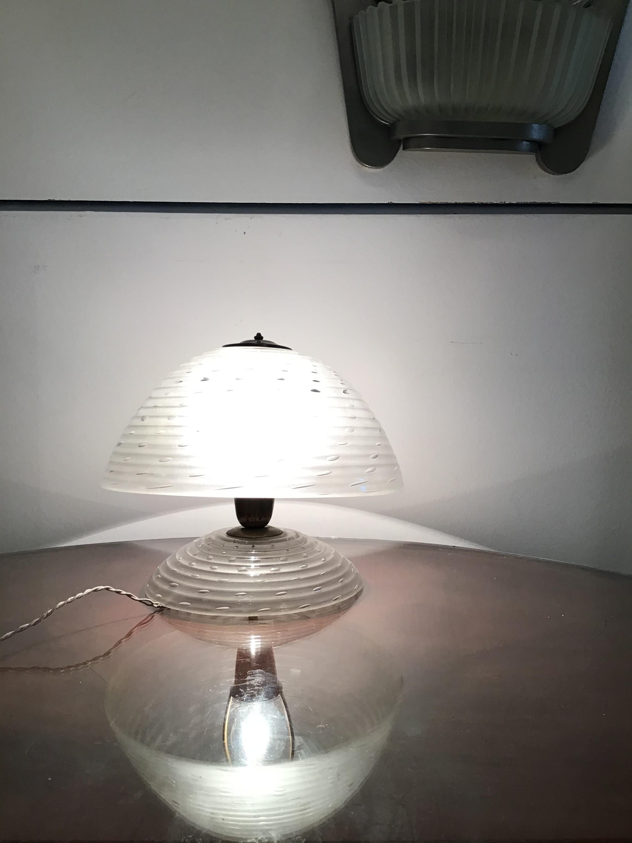 Barovier e Toso Mushroom Table Lamp 1940 Murano Glass Brass, Italy For Sale 3