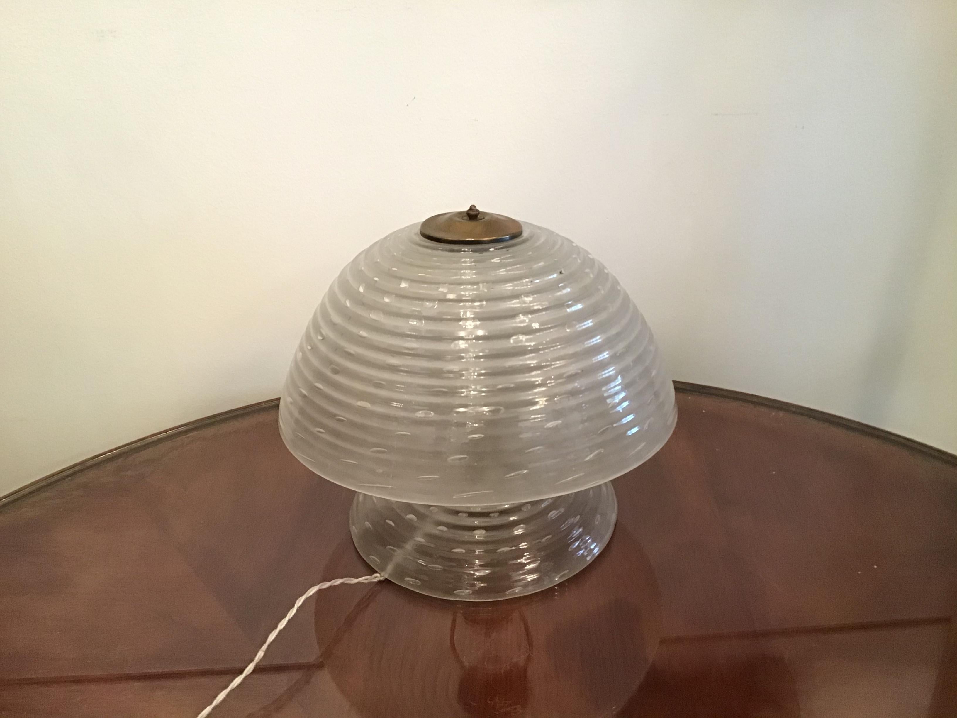 Barovier e Toso Mushroom Table Lamp 1940 Murano Glass Brass, Italy For Sale 7