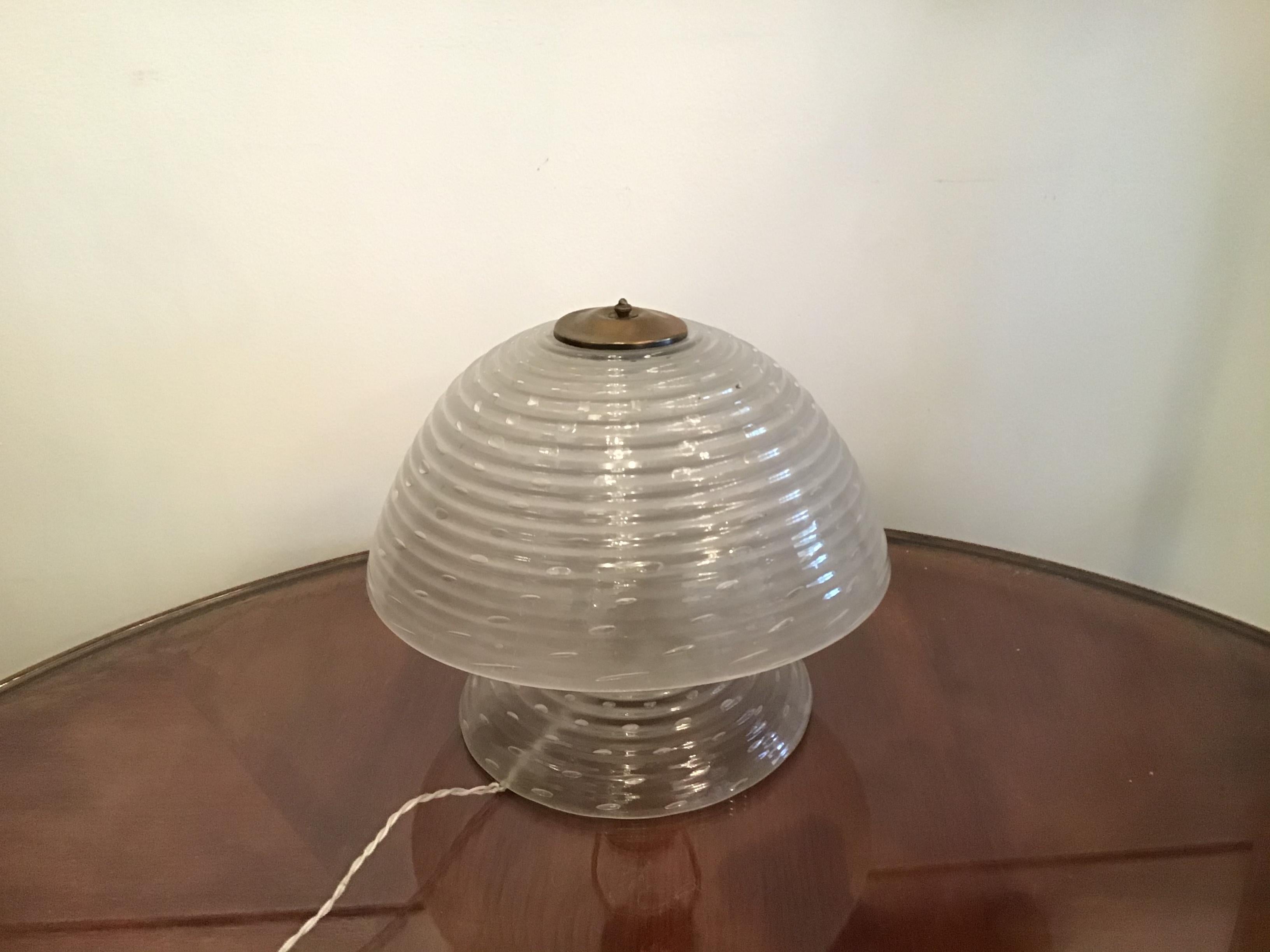 Barovier e Toso Mushroom Table Lamp 1940 Murano Glass Brass, Italy For Sale 8
