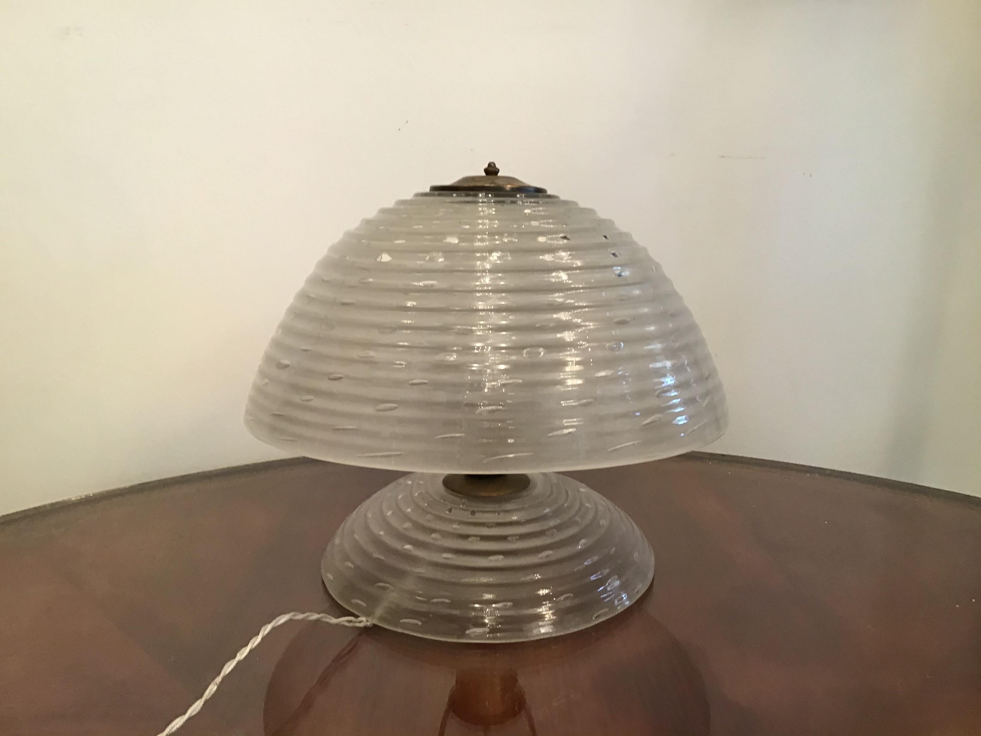 Barovier e Toso Mushroom Table Lamp 1940 Murano Glass Brass, Italy For Sale 9