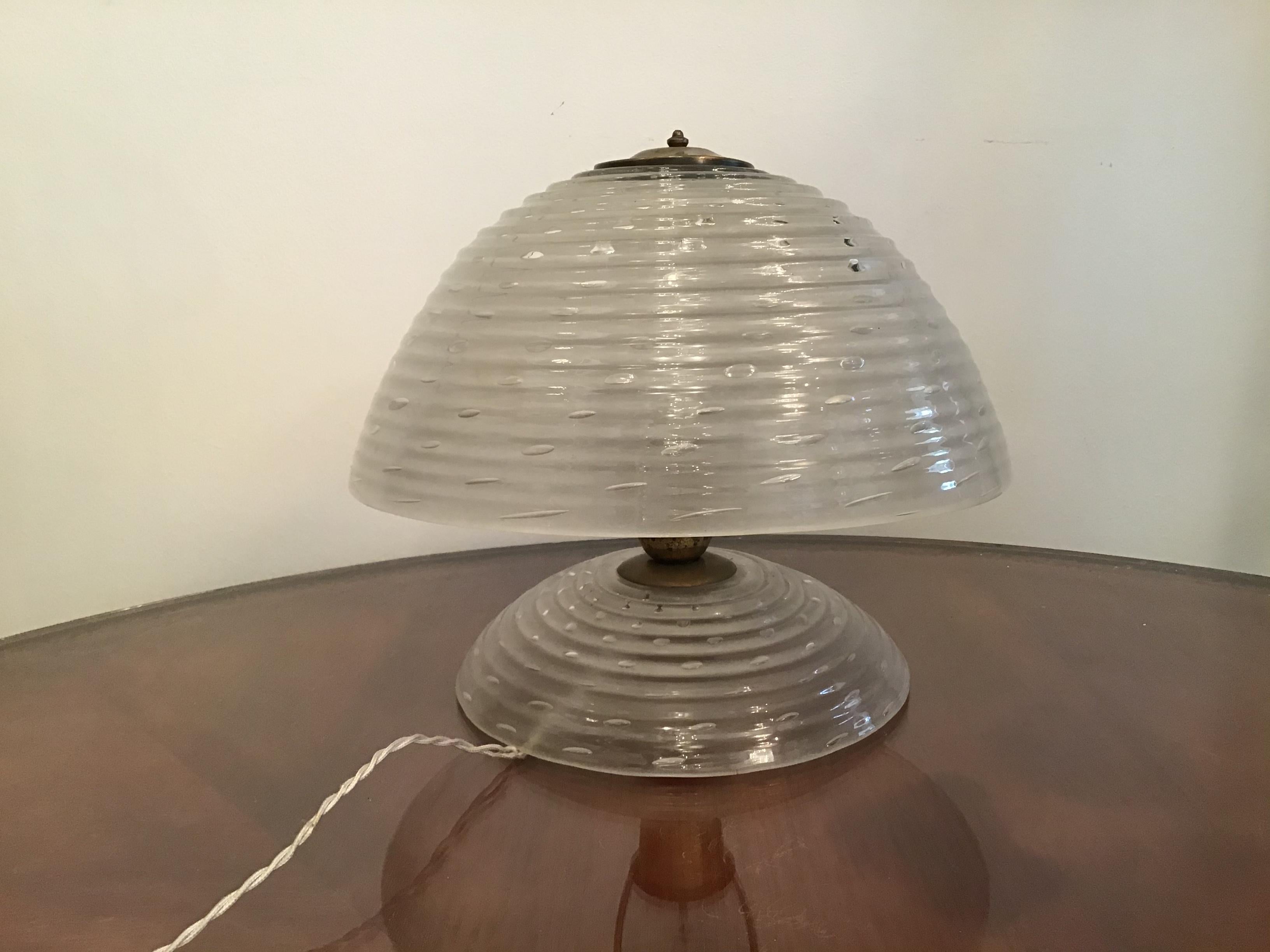 Barovier e Toso Mushroom Table Lamp 1940 Murano Glass Brass, Italy For Sale 10
