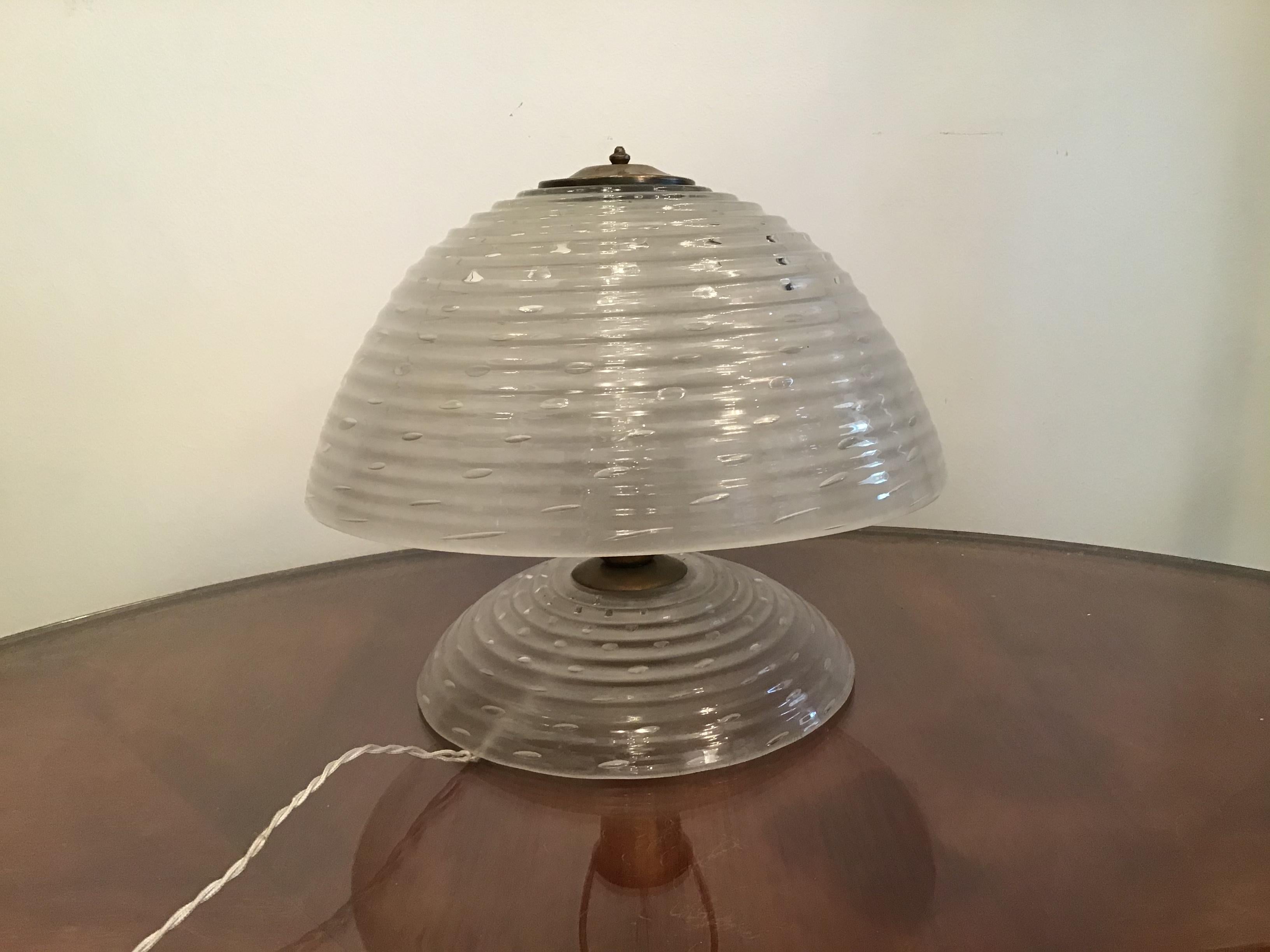 Autre Barovier e Toso Mushroom Table Lamp 1940 Murano Glass Brass:: Italy en vente
