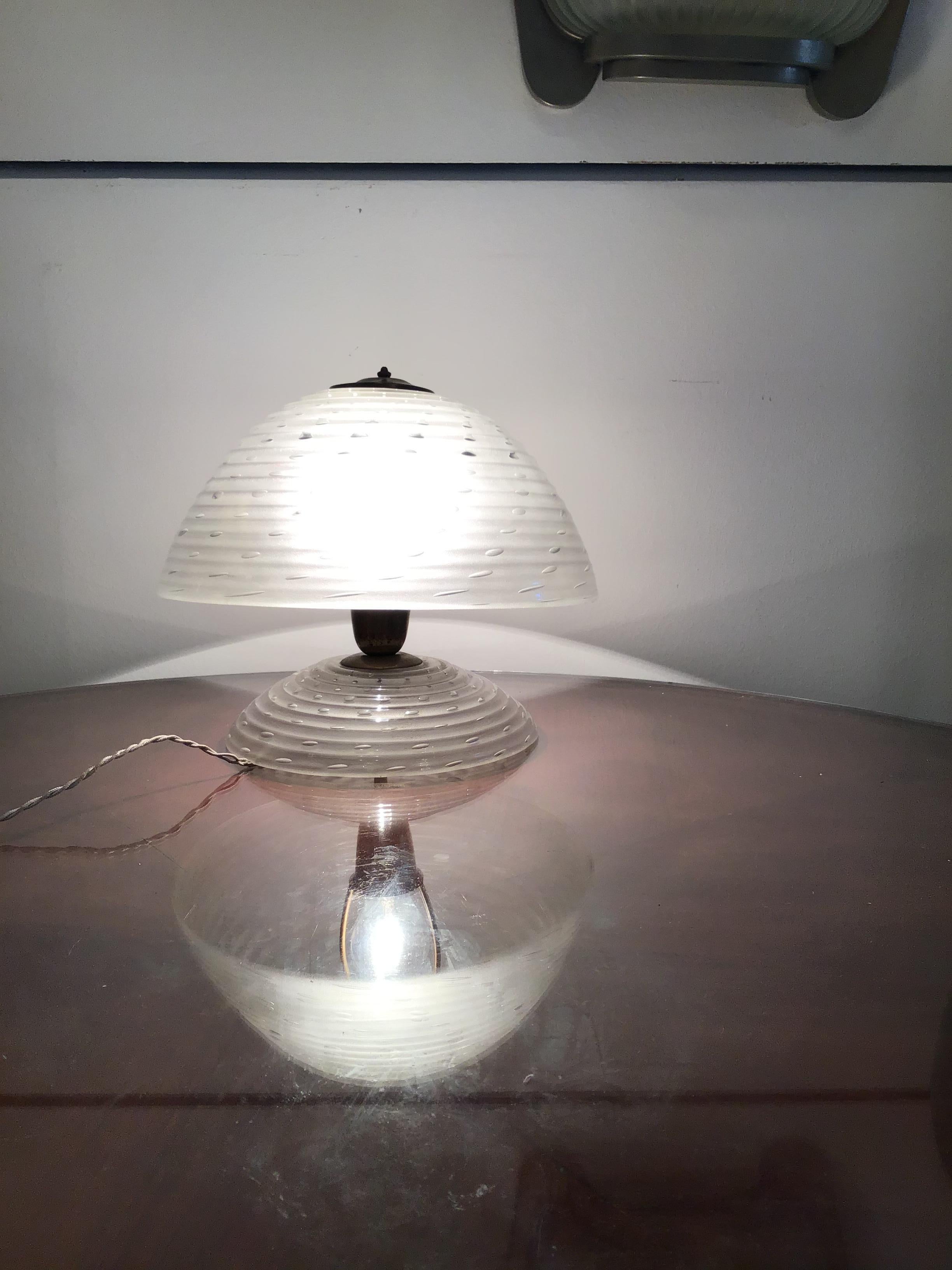 Barovier e Toso Mushroom Table Lamp 1940 Murano Glass Brass, Italy For Sale 2