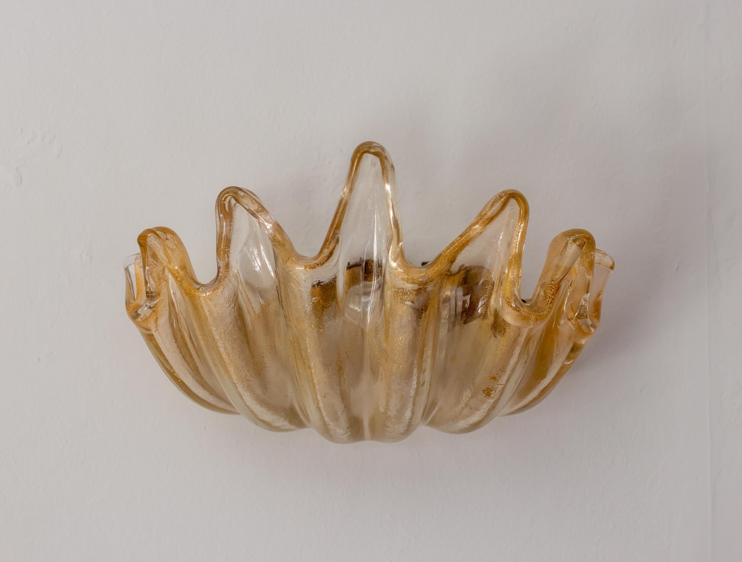Italian Barovier e Toso Pair of Clamshell Sconces