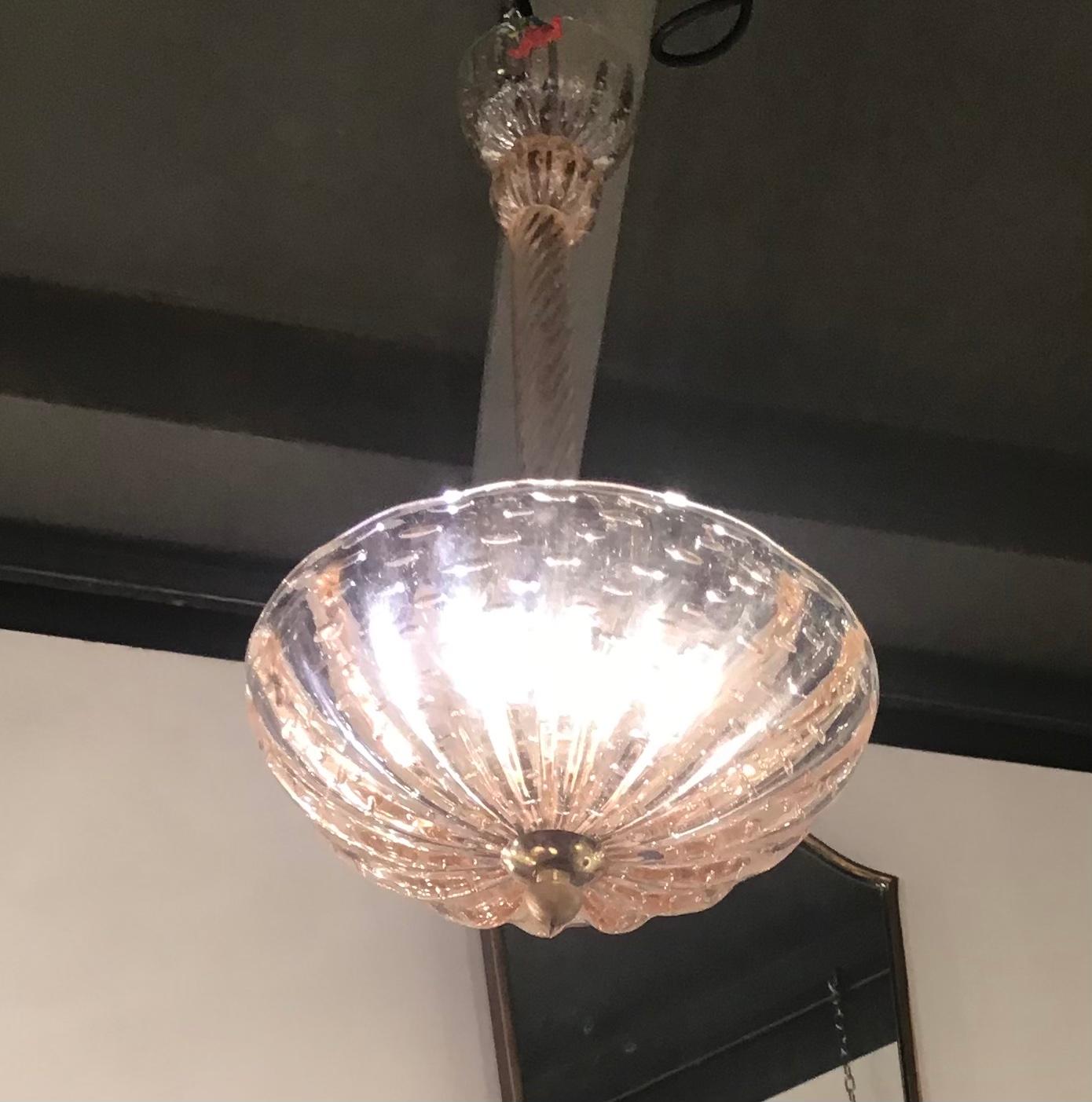 Barovier and Toso Pink Brass Glass Chandelier from 1940 italy  For Sale 6