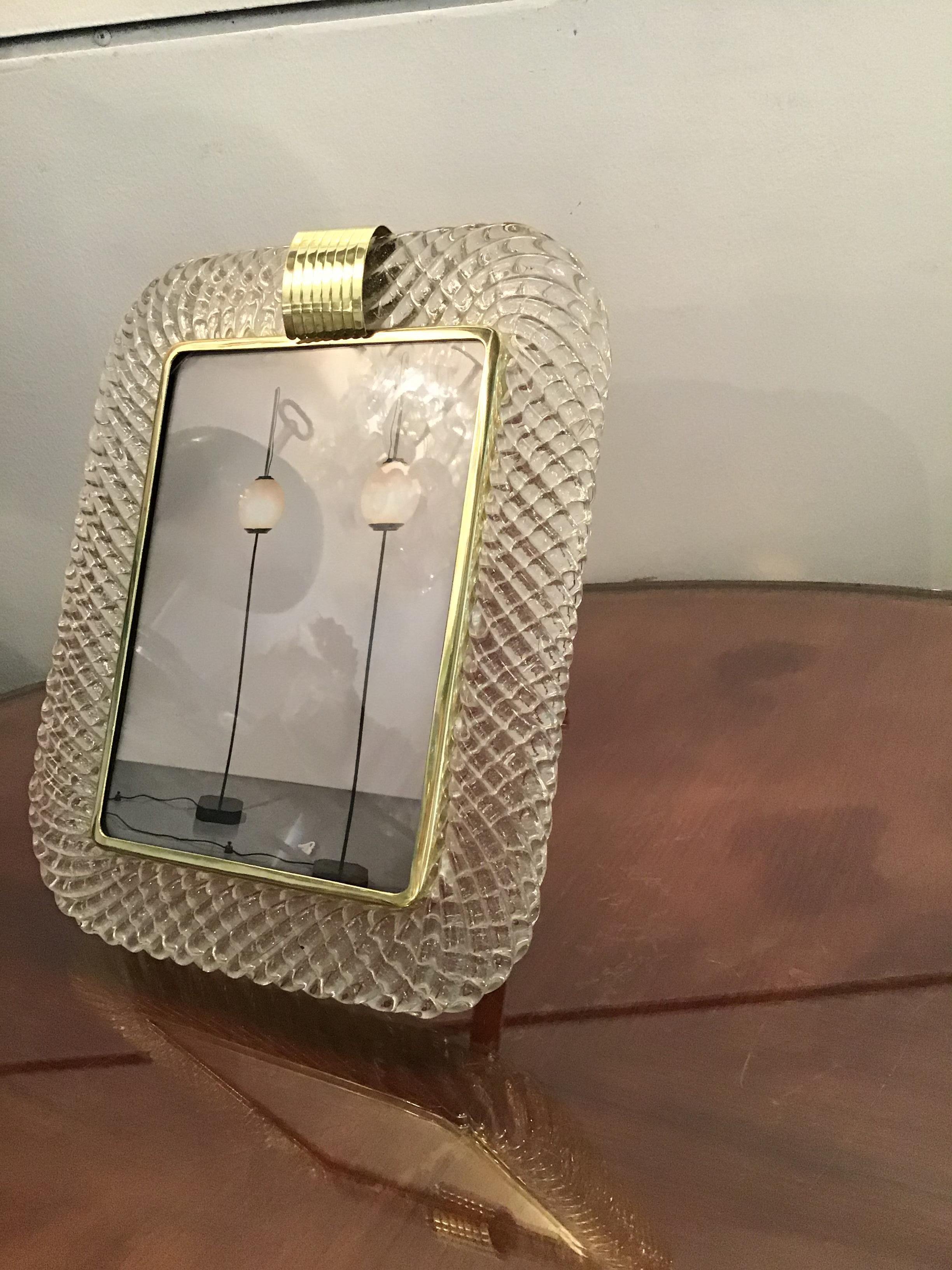 Mid-20th Century Barovier e Toso Portafoto Murano Glass Brass, 1940, Italy For Sale