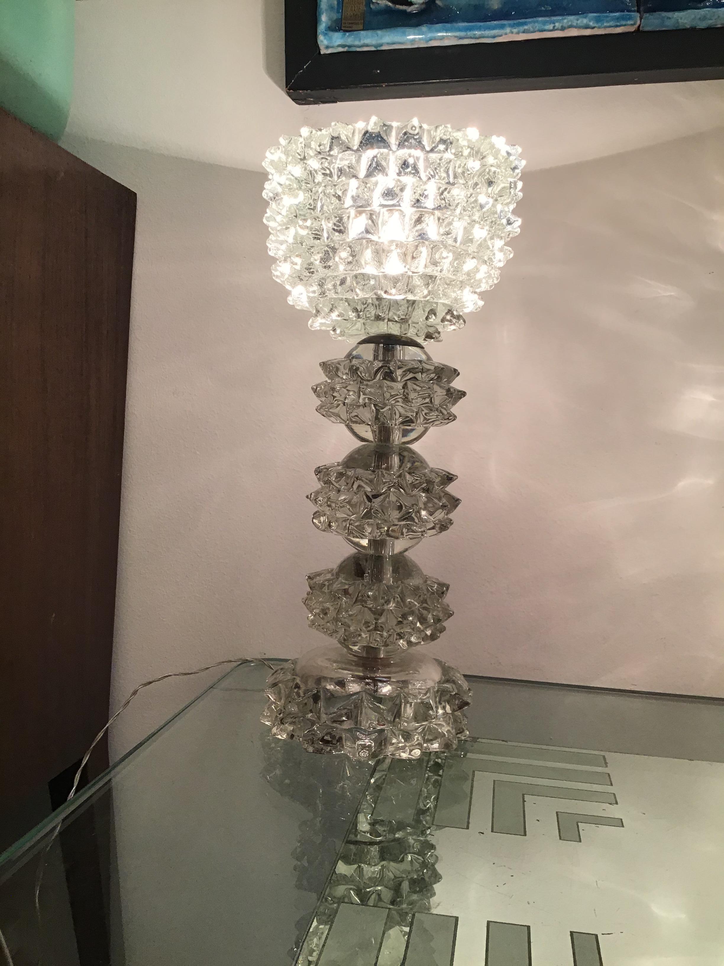 Barovier e Toso “Rostrato” Table Lamp Murano Glass Metal Crome 1940 Italy For Sale 4