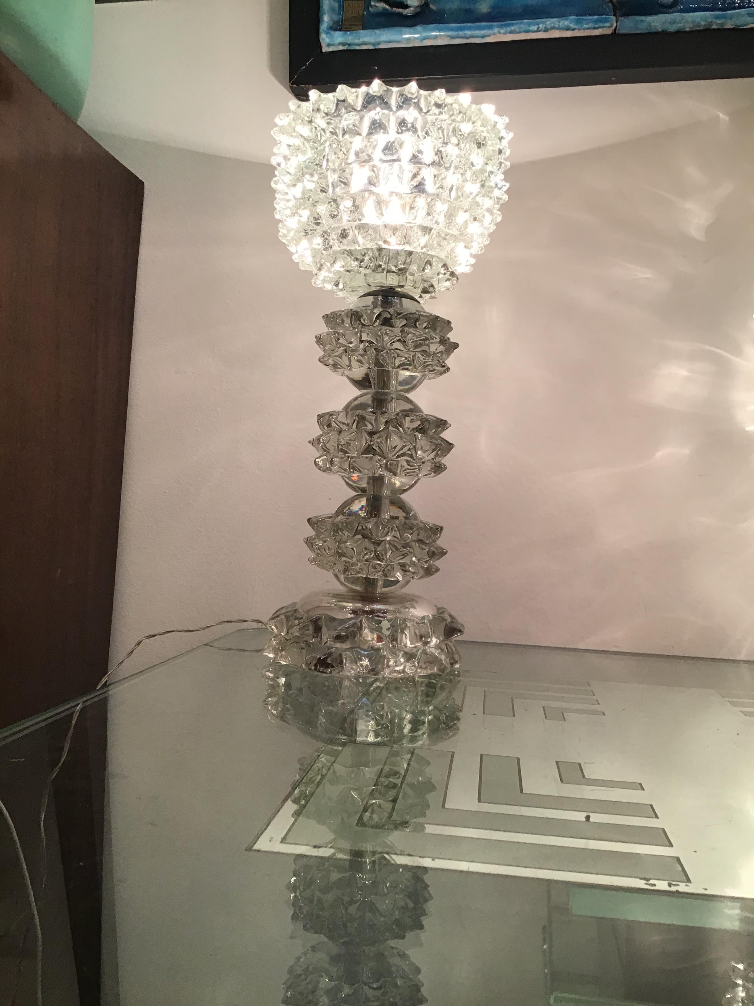 Barovier e Toso “Rostrato” Table Lamp Murano Glass Metal Crome 1940 Italy For Sale 6