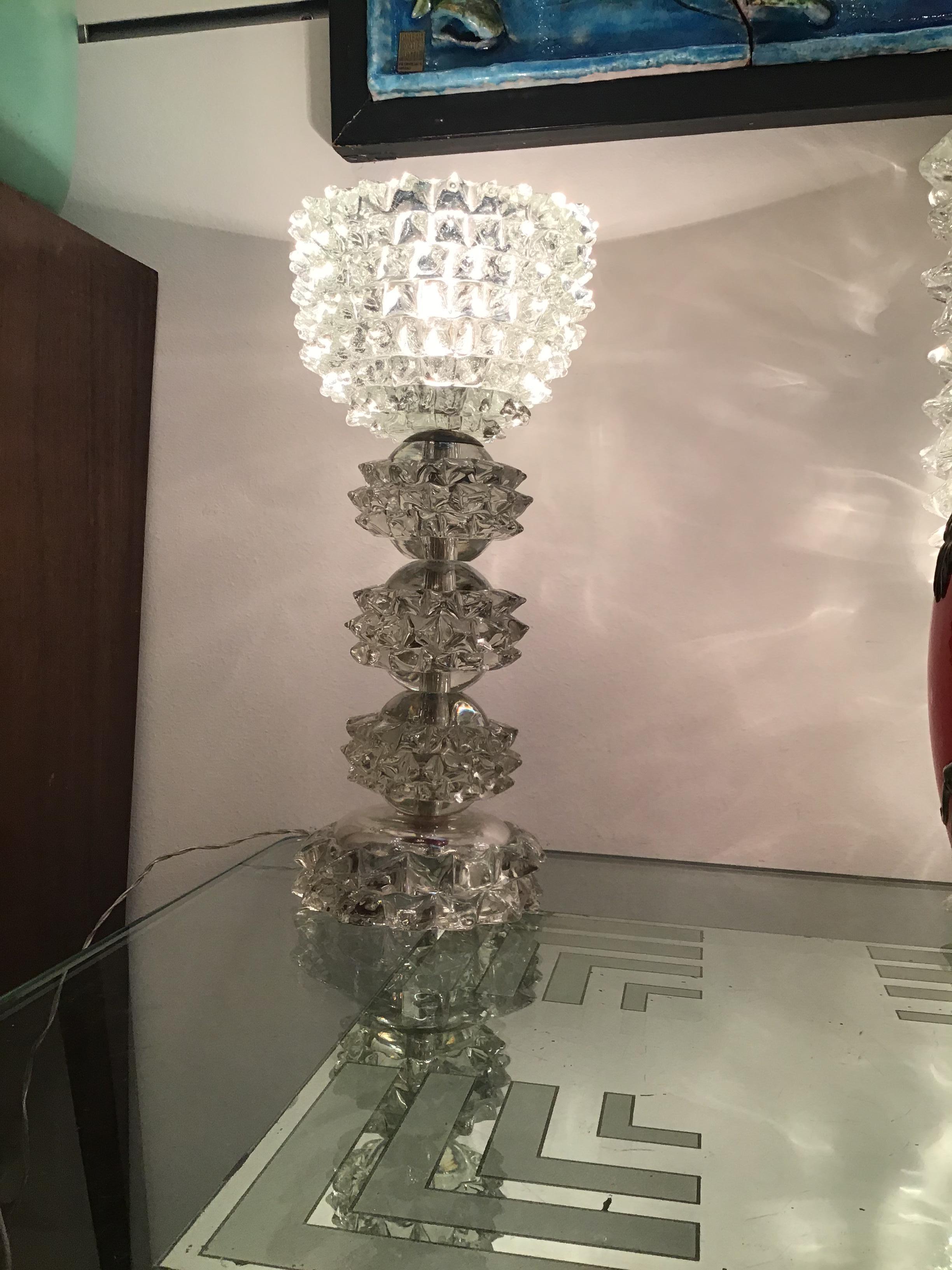 Barovier e Toso “Rostrato” Table Lamp Murano Glass Metal Crome 1940 Italy For Sale 7