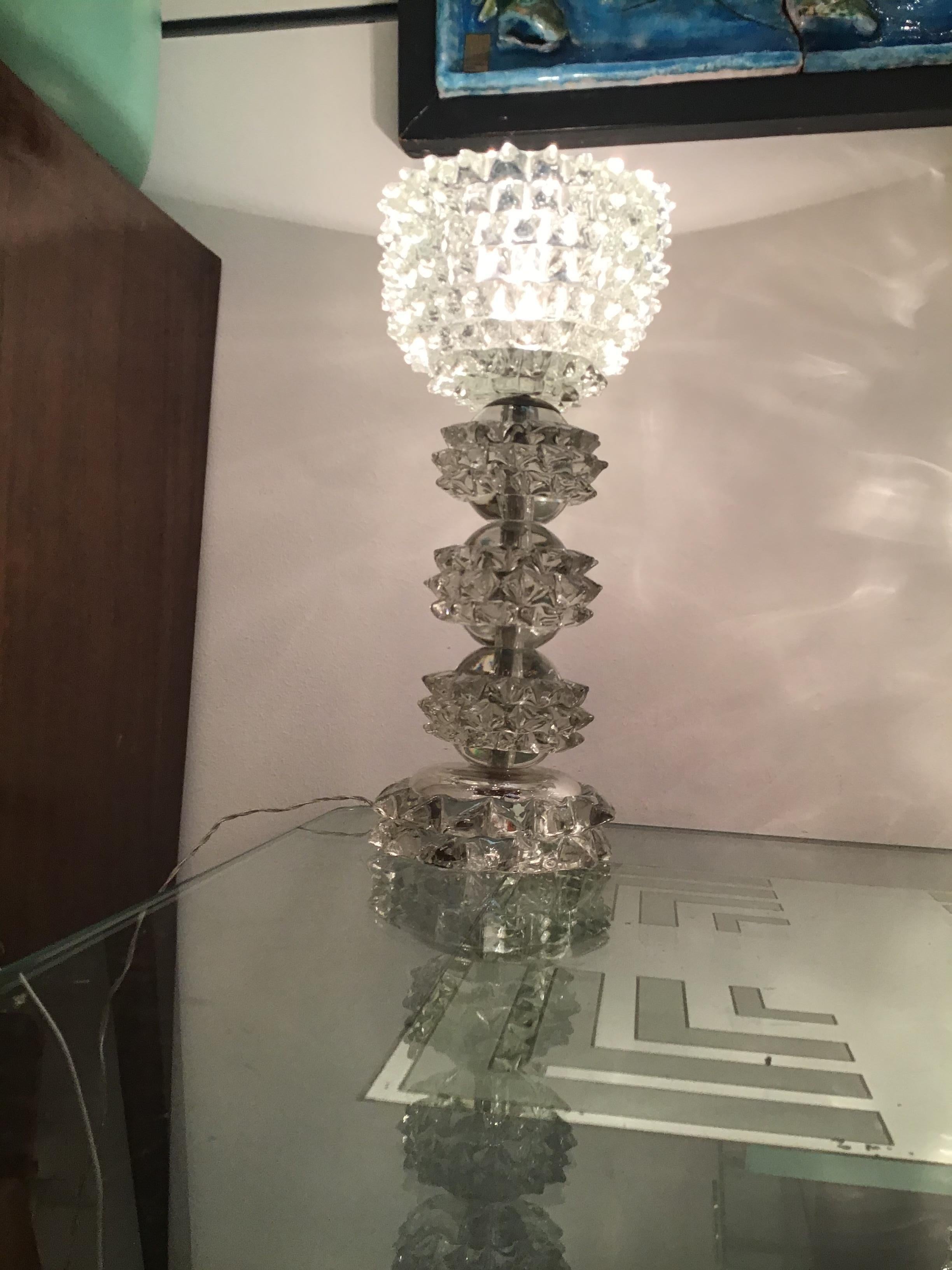 Barovier e Toso “Rostrato” Table Lamp Murano Glass Metal Crome 1940 Italy For Sale 9