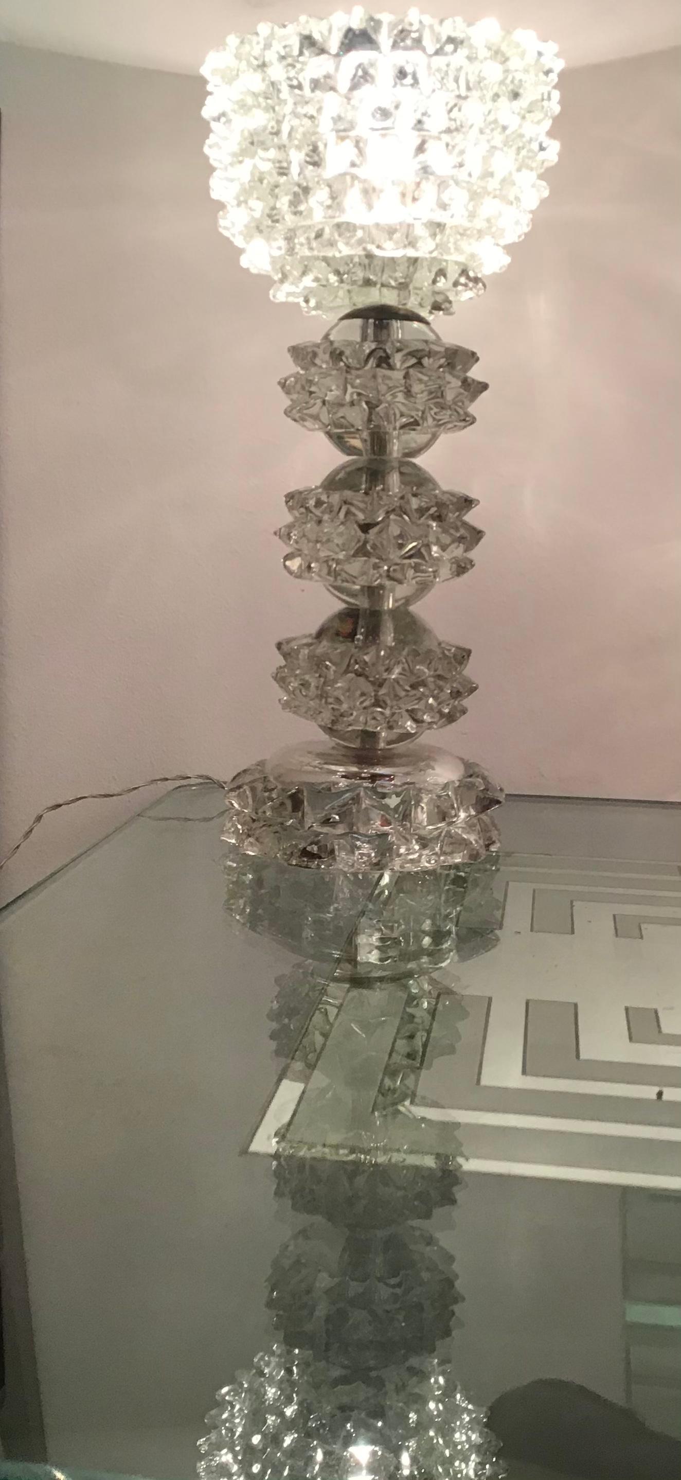 Barovier e Toso “Rostrato” Table Lamp Murano Glass Metal Crome 1940 Italy For Sale 10