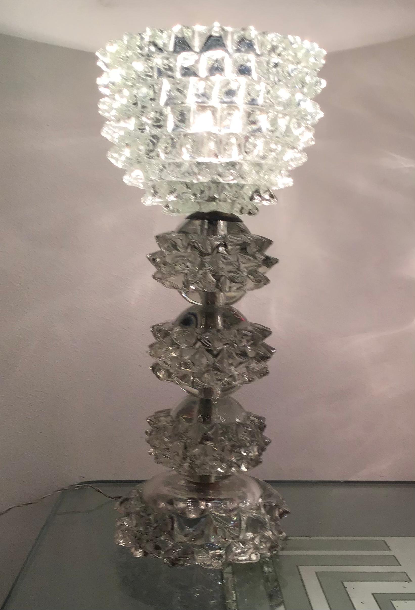 Barovier e Toso “Rostrato” Table Lamp Murano Glass Metal Crome 1940 Italy For Sale 14