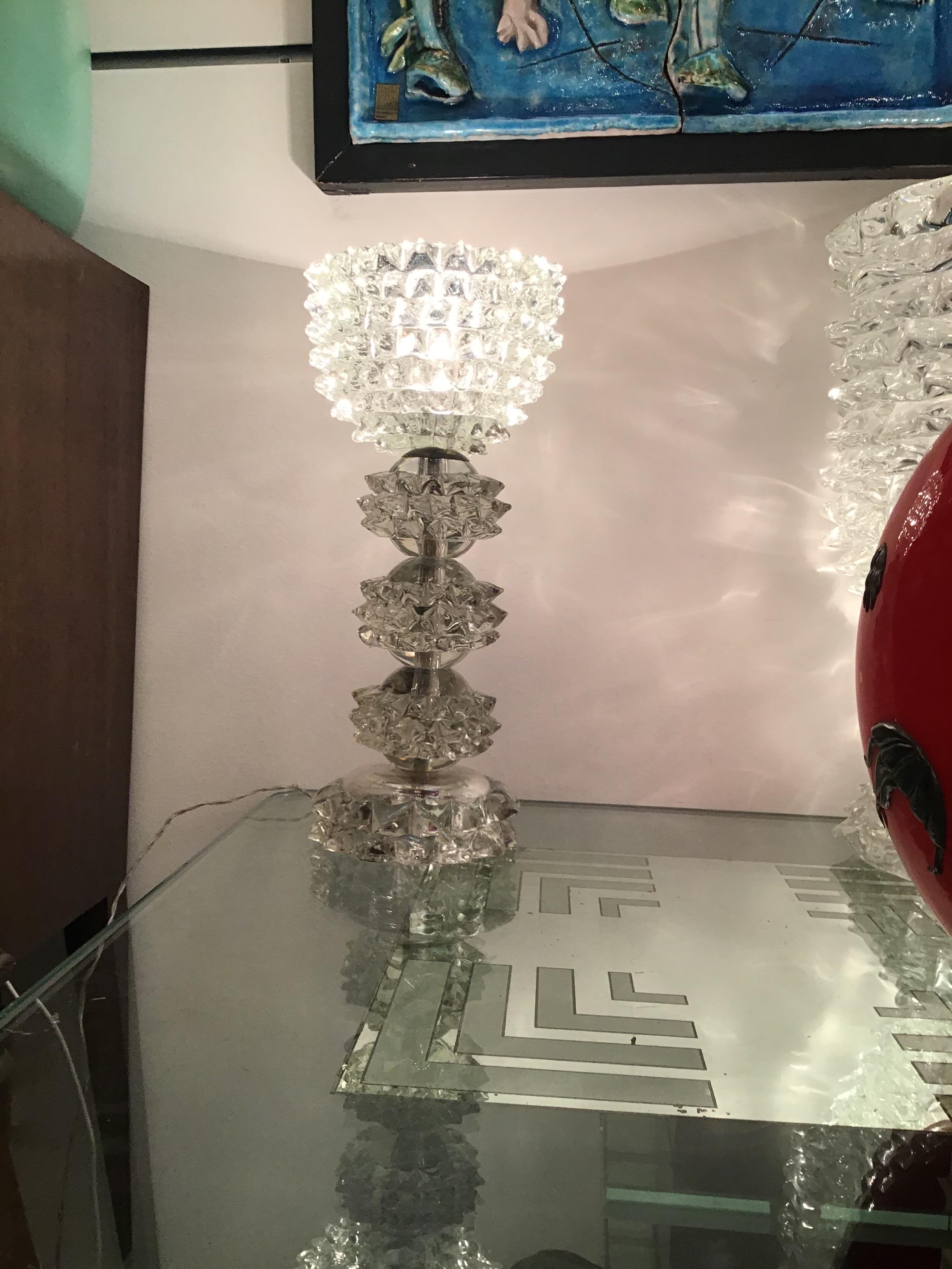 Other Barovier e Toso “Rostrato” Table Lamp Murano Glass Metal Crome 1940 Italy For Sale