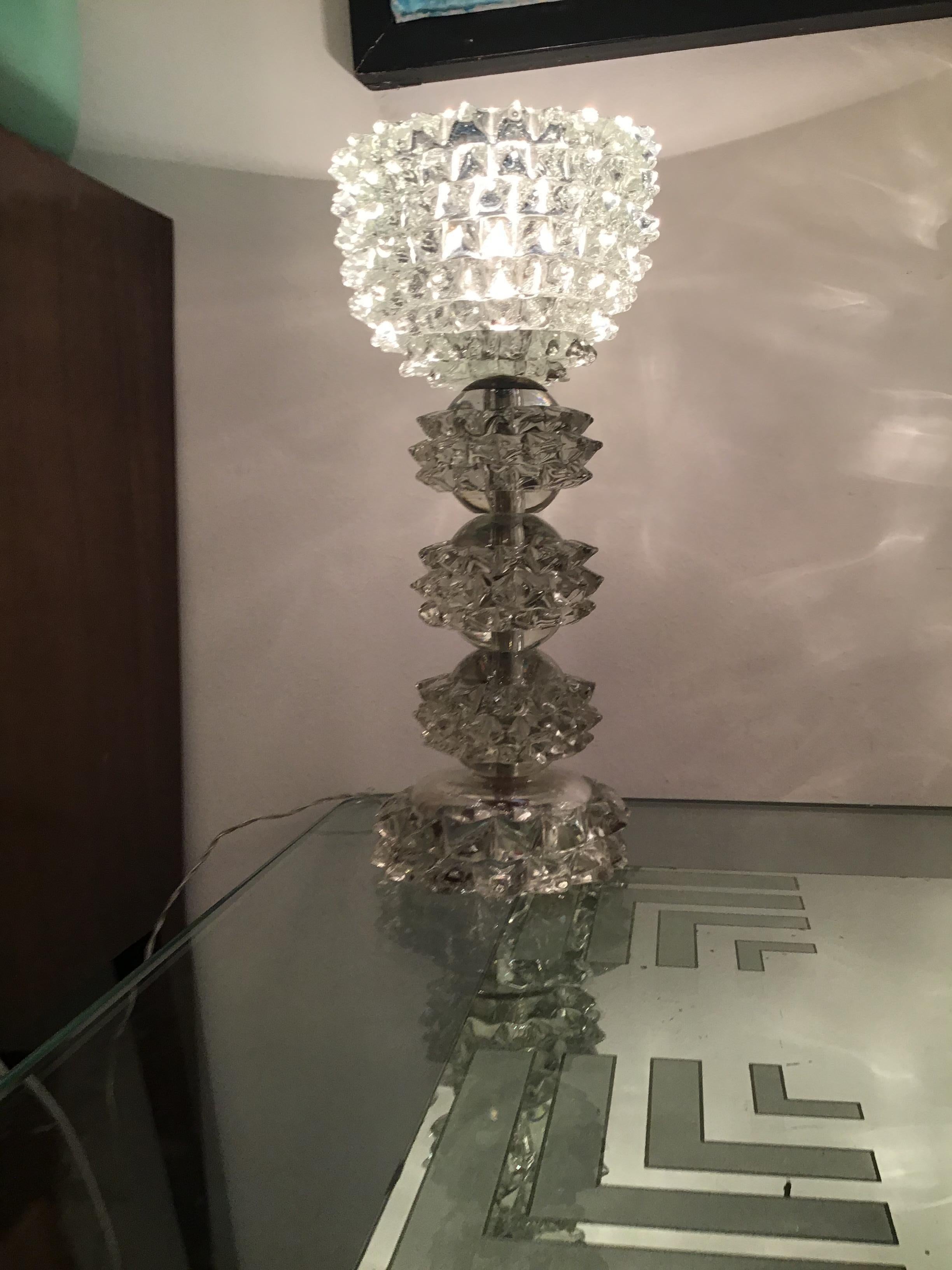 Italian Barovier e Toso “Rostrato” Table Lamp Murano Glass Metal Crome 1940 Italy For Sale