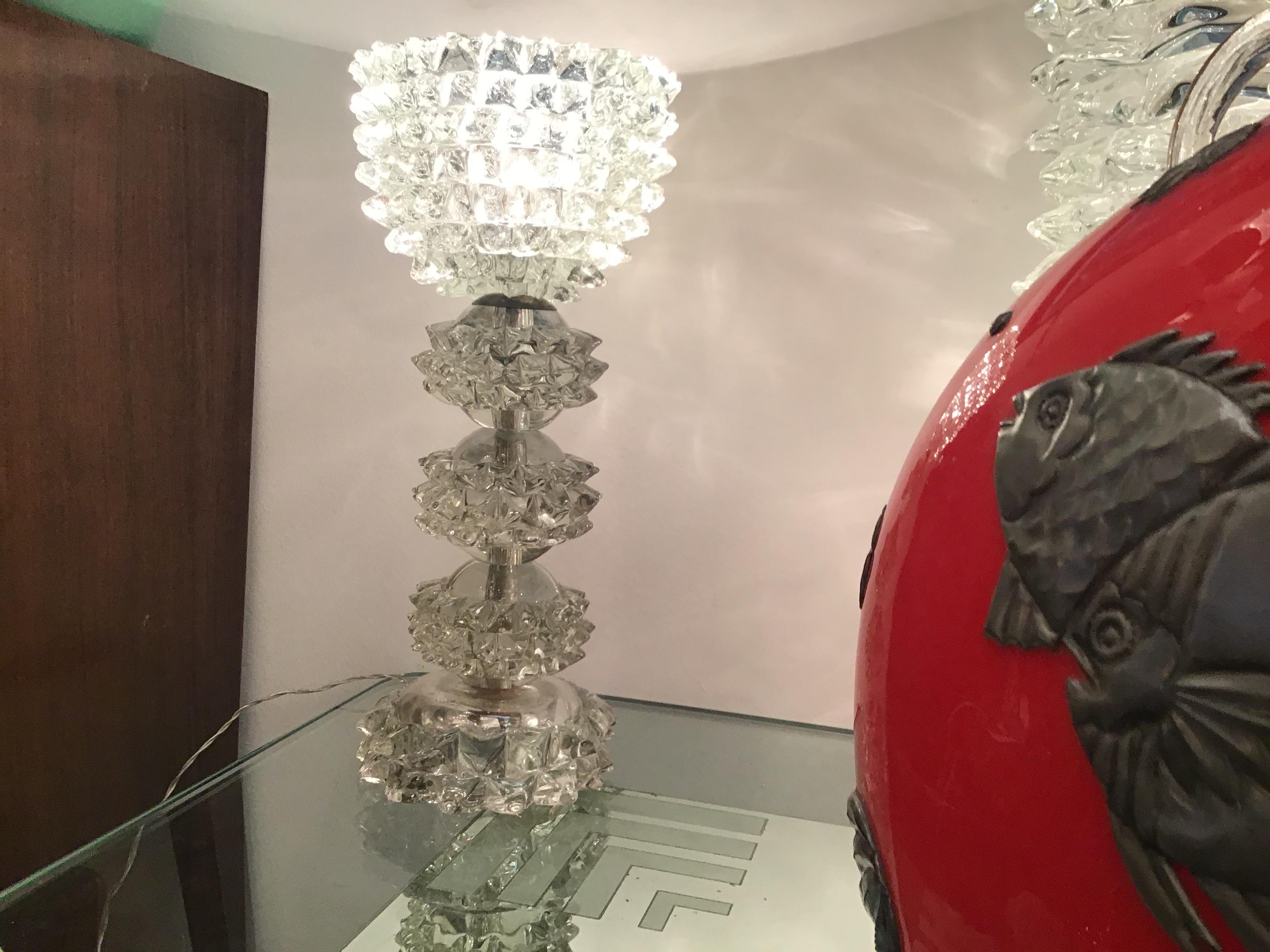 Mid-20th Century Barovier e Toso “Rostrato” Table Lamp Murano Glass Metal Crome 1940 Italy For Sale
