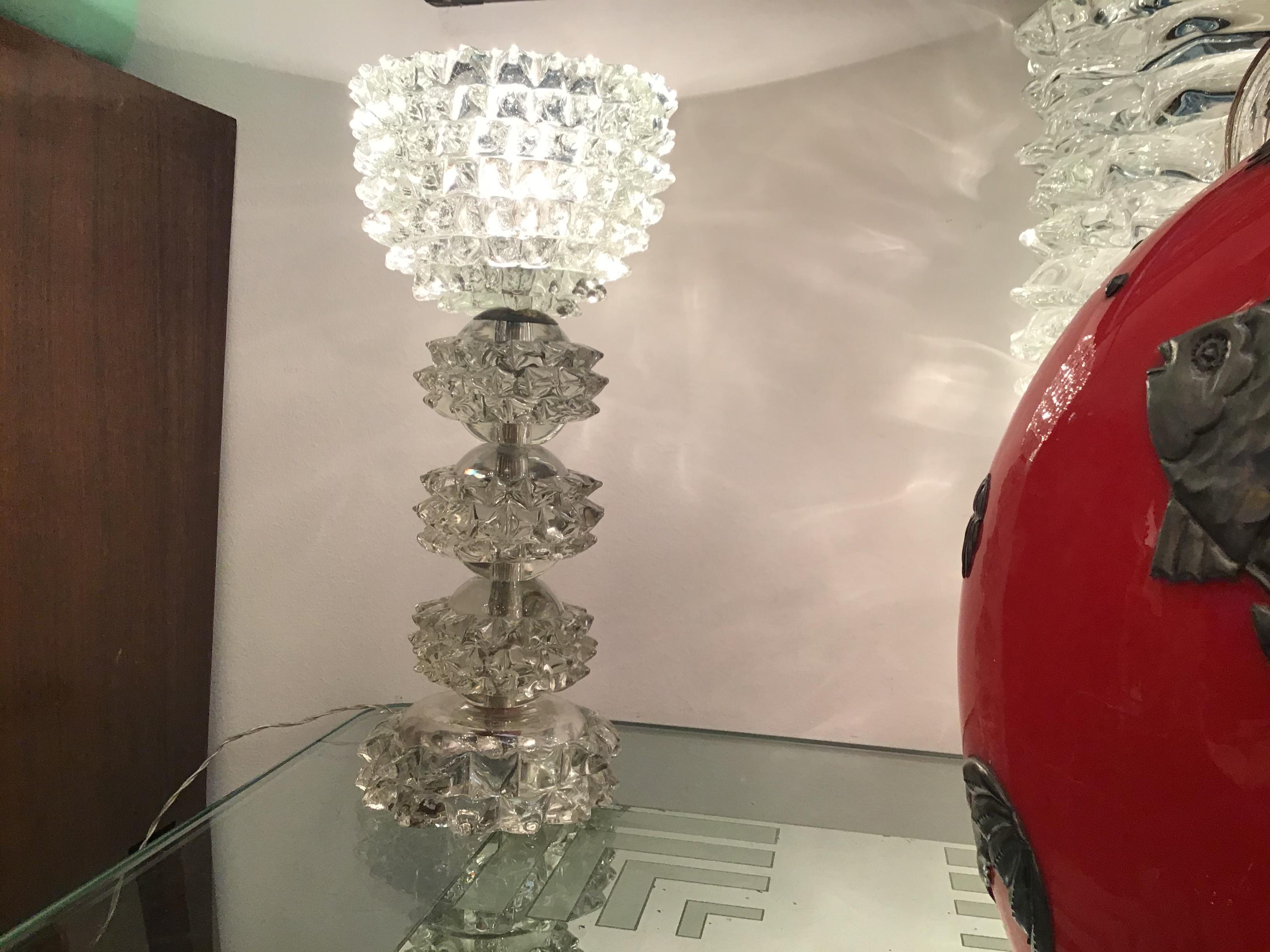Barovier e Toso “Rostrato” Table Lamp Murano Glass Metal Crome 1940 Italy For Sale 2