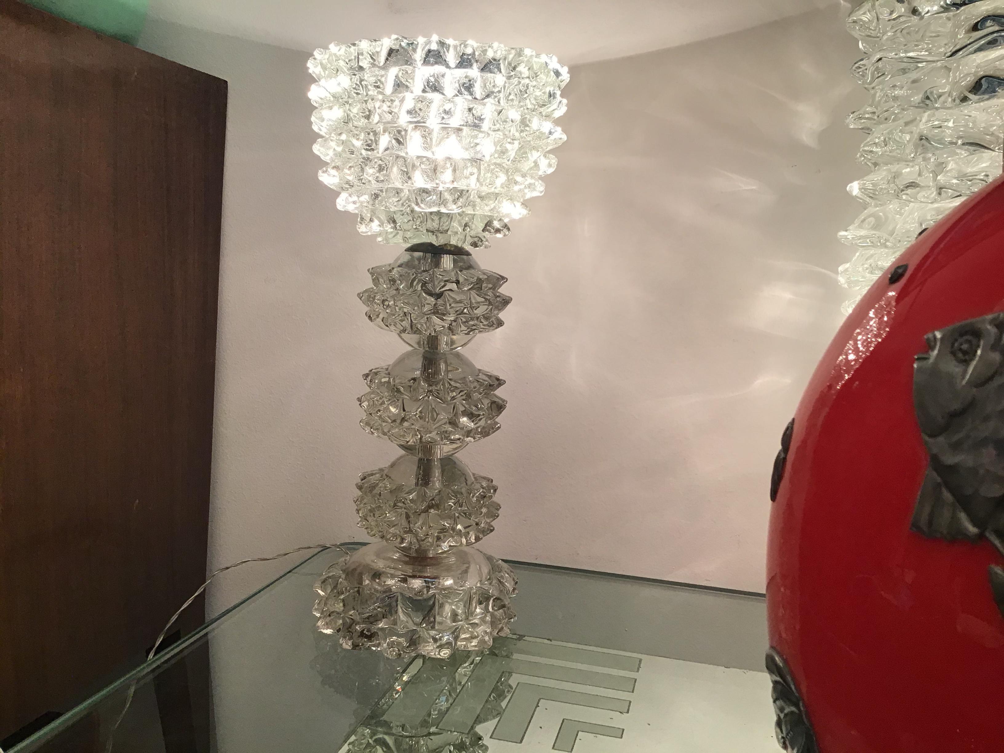 Barovier e Toso “Rostrato” Table Lamp Murano Glass Metal Crome 1940 Italy For Sale 3