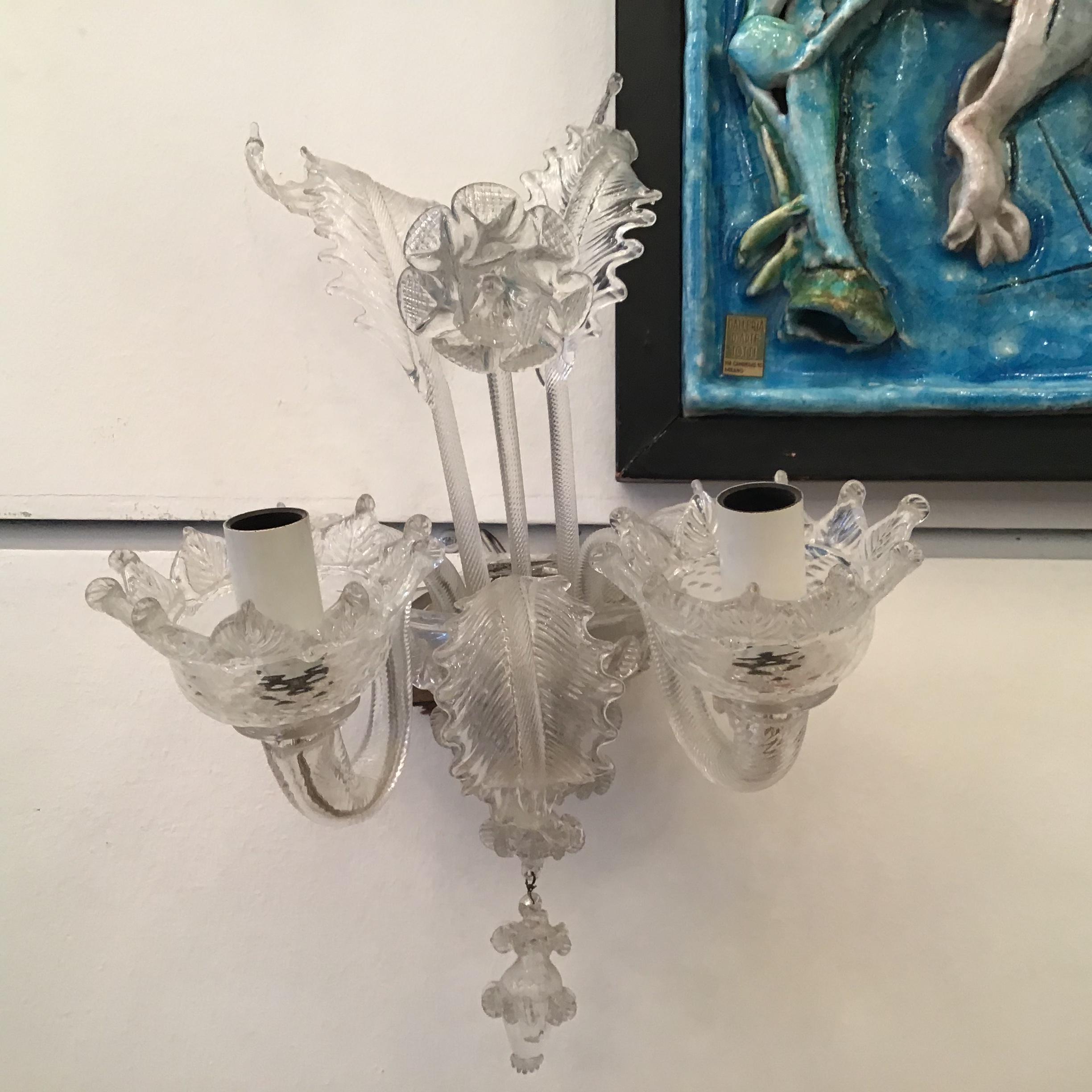 Metà XX secolo Barovier e Toso Sconce in vetro di Murano ferro alluminio 1940 Italia in vendita