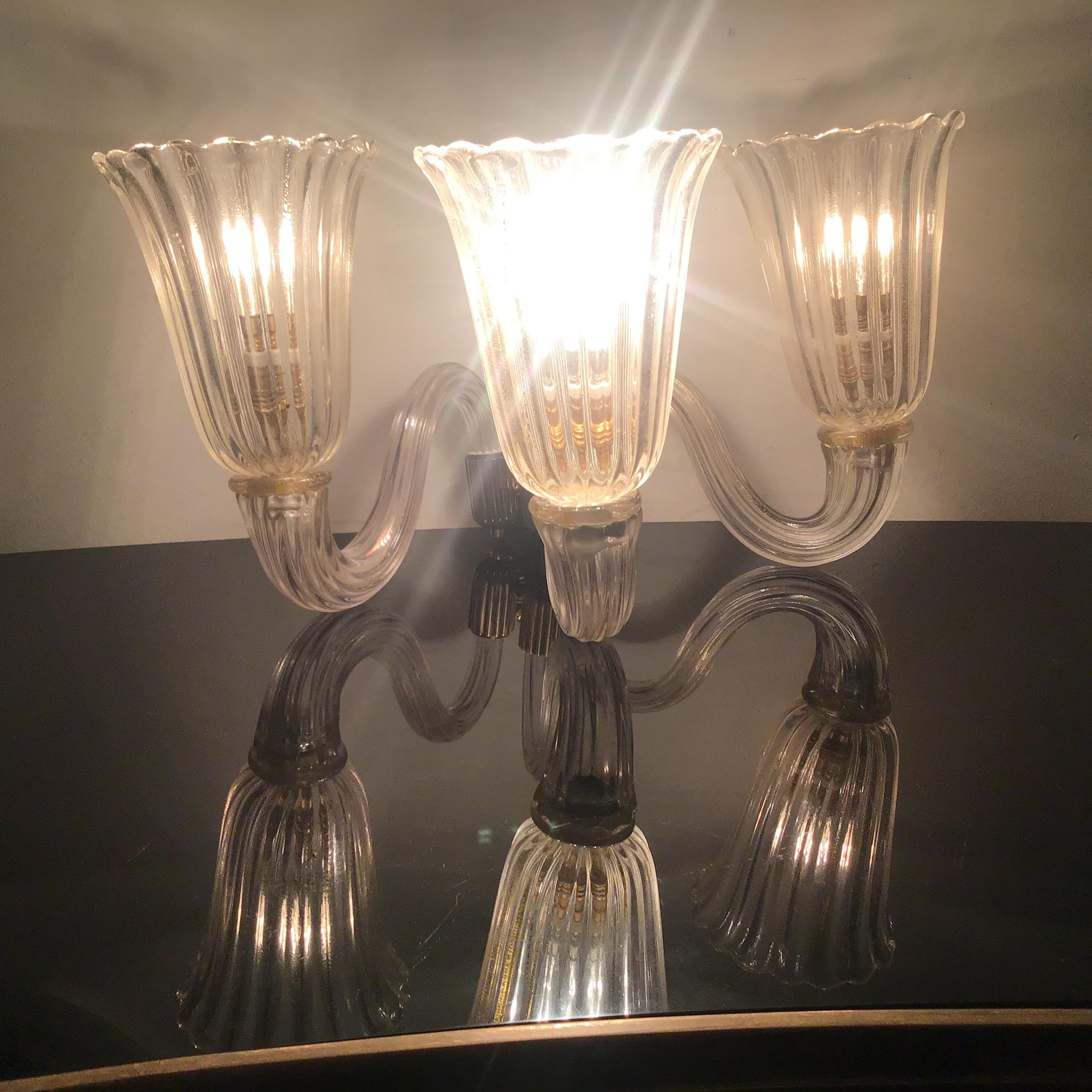 Barovier e Toso Sconces Brass Murano Glass 1940 Italy For Sale 13