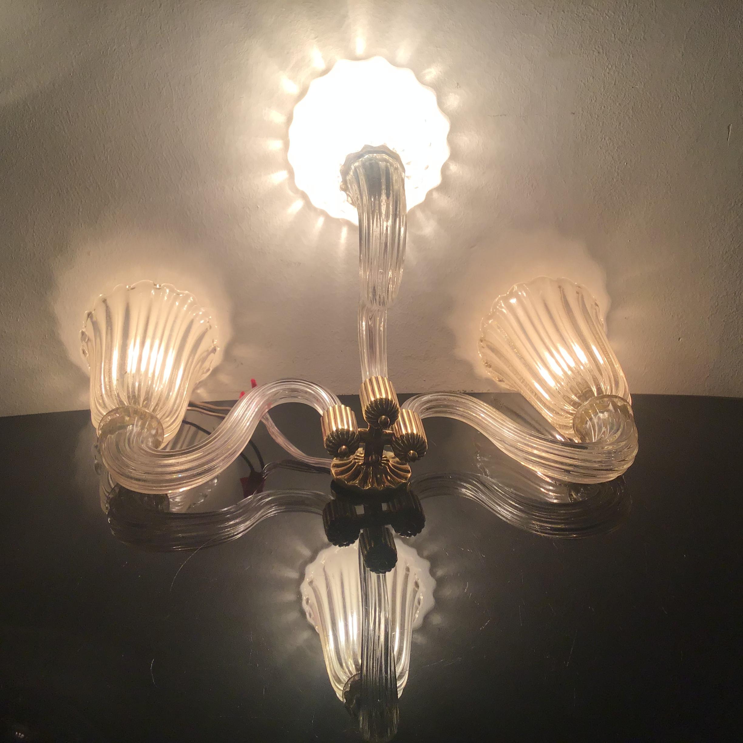 Other Barovier e Toso Sconces Brass Murano Glass 1940 Italy For Sale