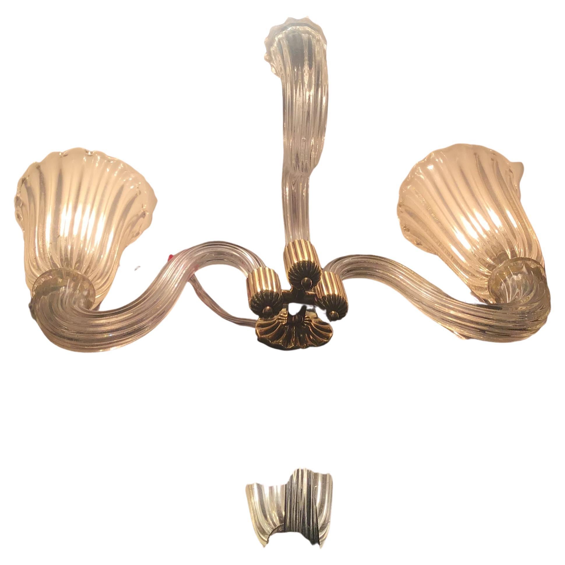 Barovier e Toso Sconces Brass Murano Glass 1940 Italy For Sale