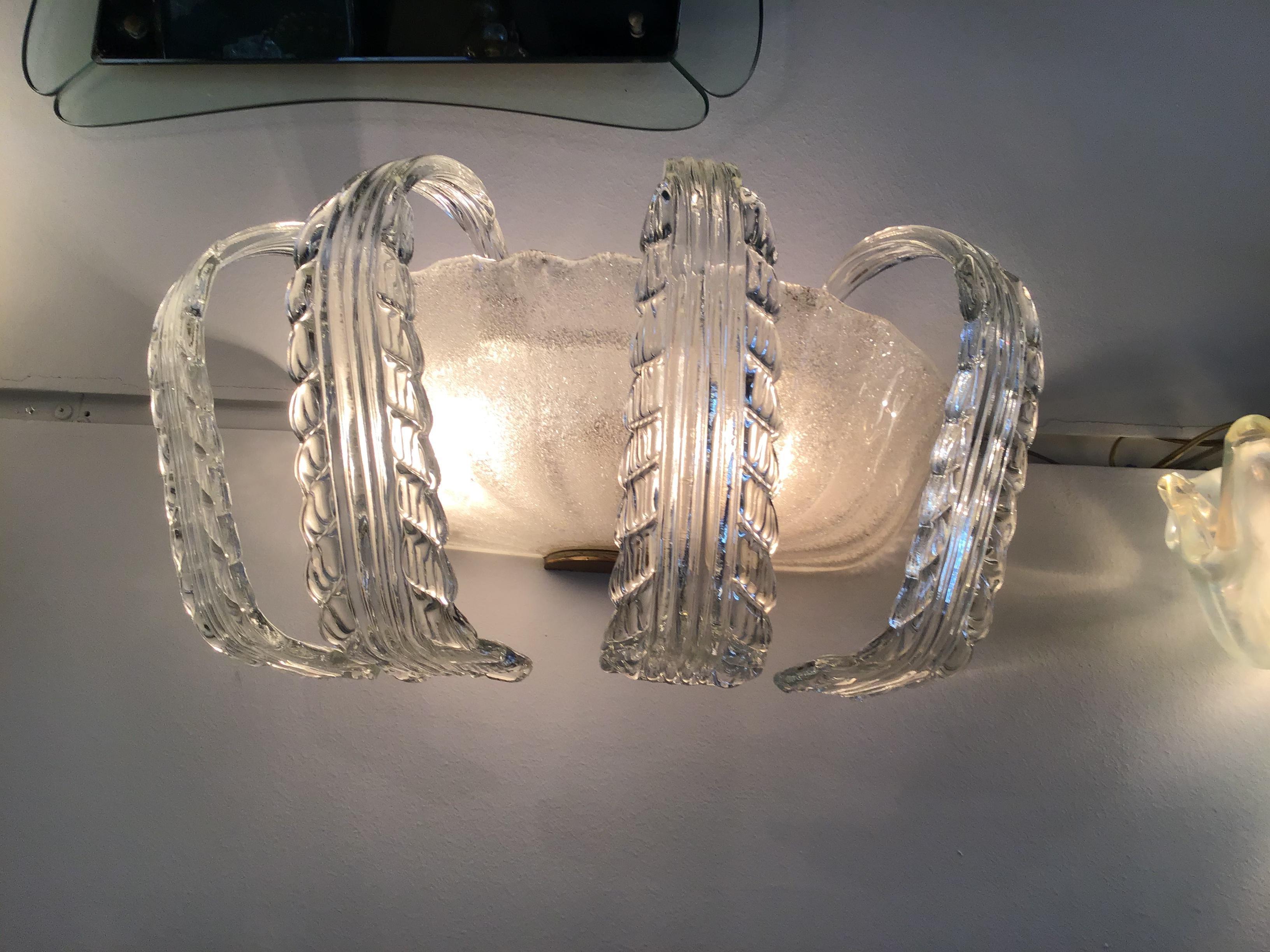 Other Barovier e Toso Sconces Murano Glass Brass, 1940, Italy For Sale