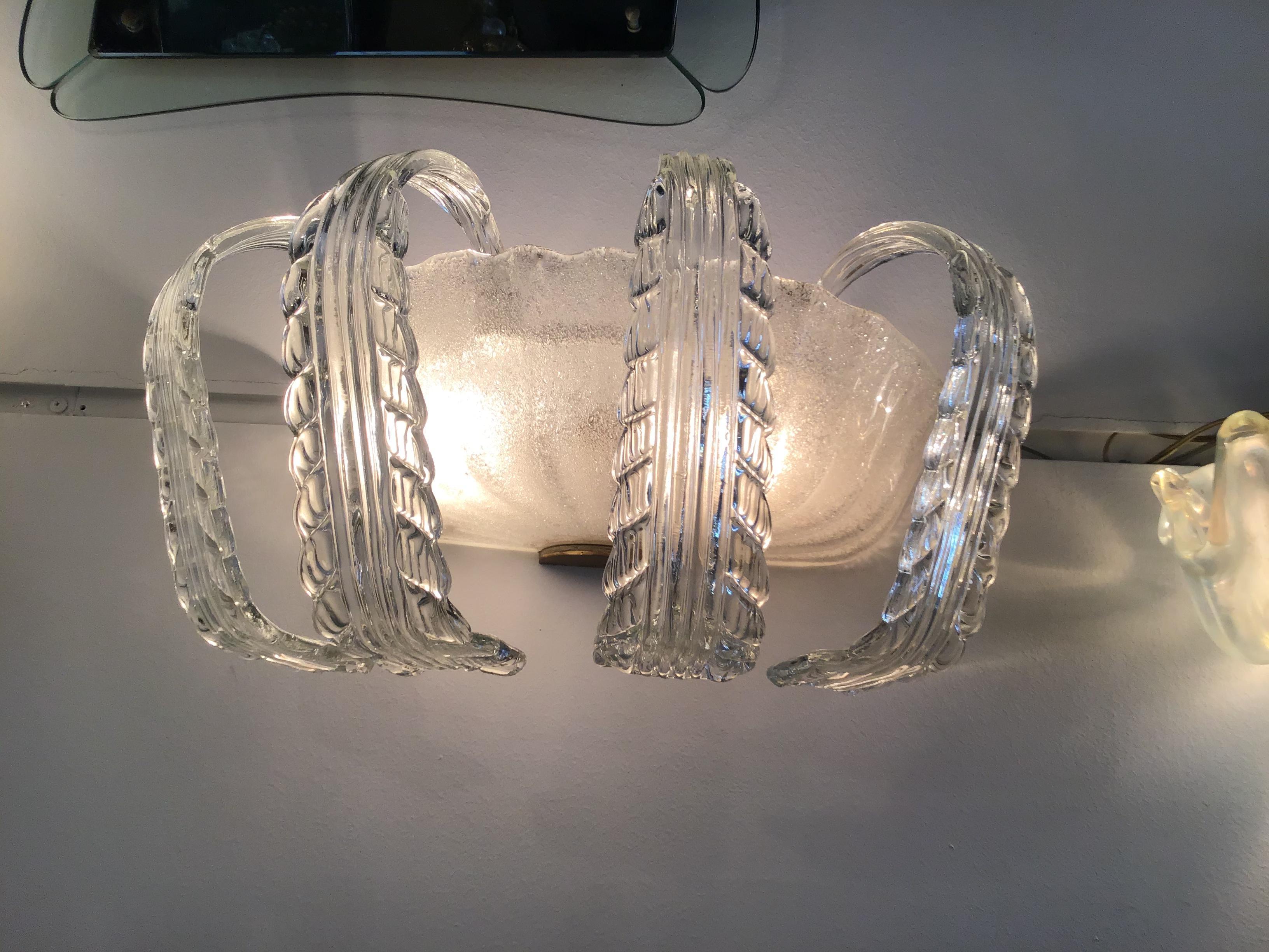 Barovier e Toso Sconces Murano Glass Brass, 1940, Italy In Excellent Condition For Sale In Milano, IT