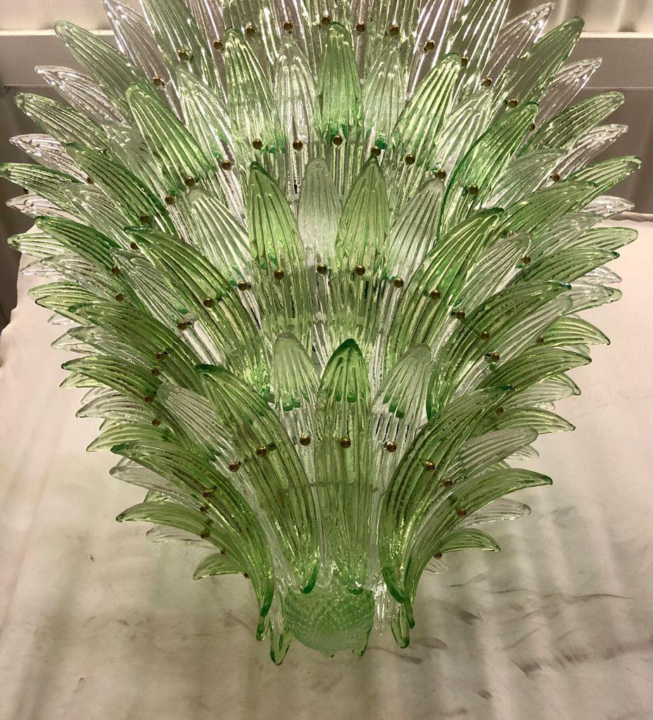 Late 20th Century Barovier e Toso Style Green Murano Glass Palmettes Chandelier
