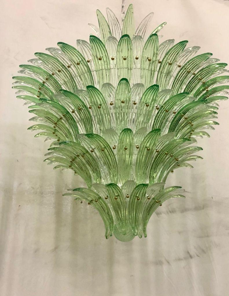 Barovier e Toso Style Green Murano Glass Palmettes Chandelier 1