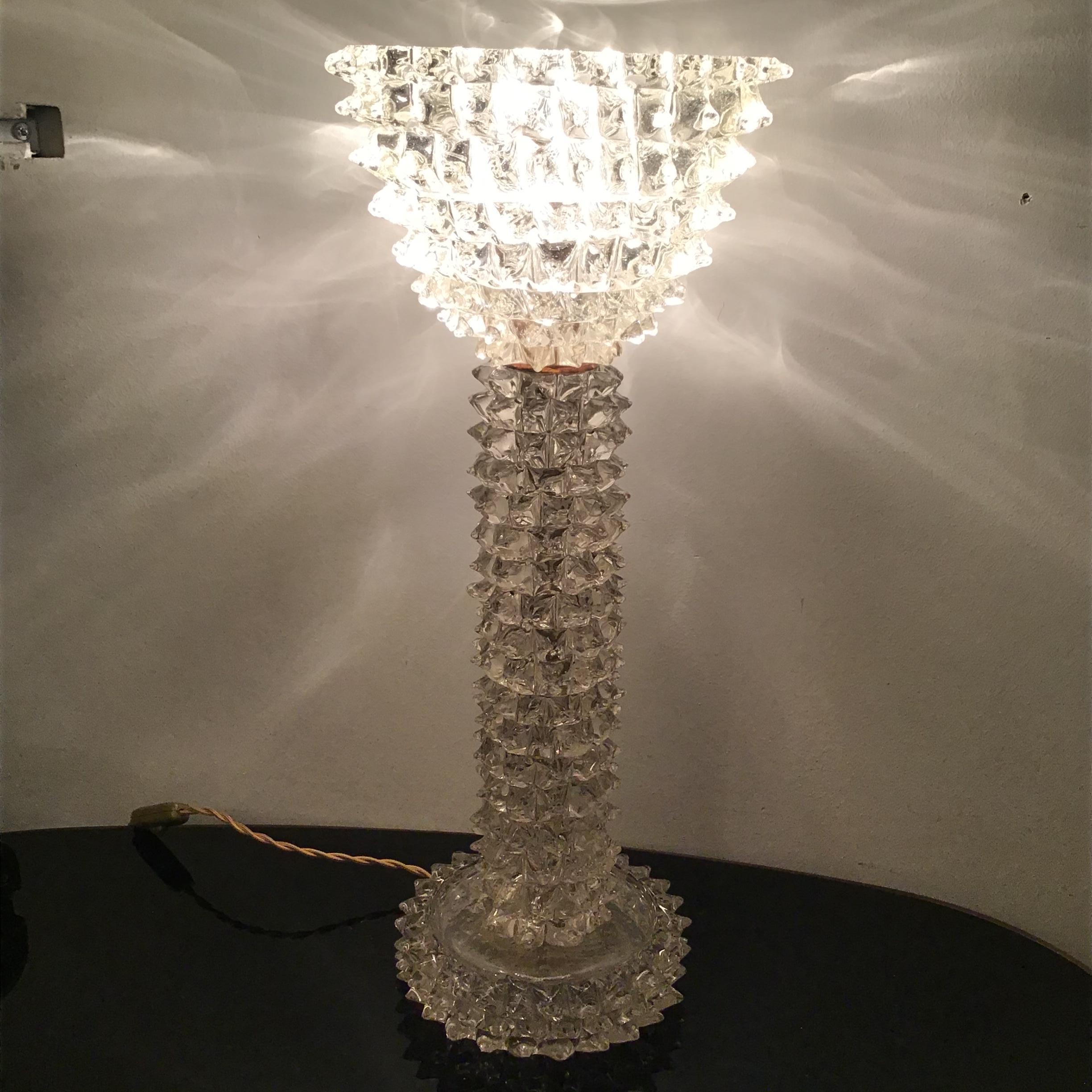 Mid-20th Century Barovier e Toso Table Lamp Brass Murano Glass, 1940 Italy For Sale
