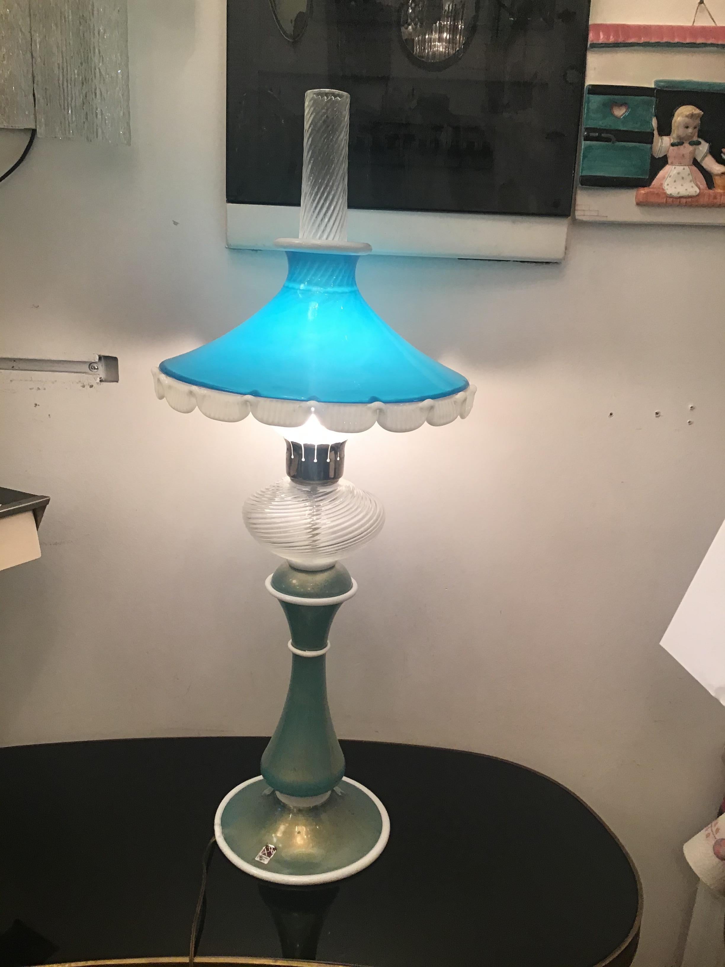 Autre Barovier & Toso lampe de bureau en laiton et verre de Murano, Italie, 1950 en vente