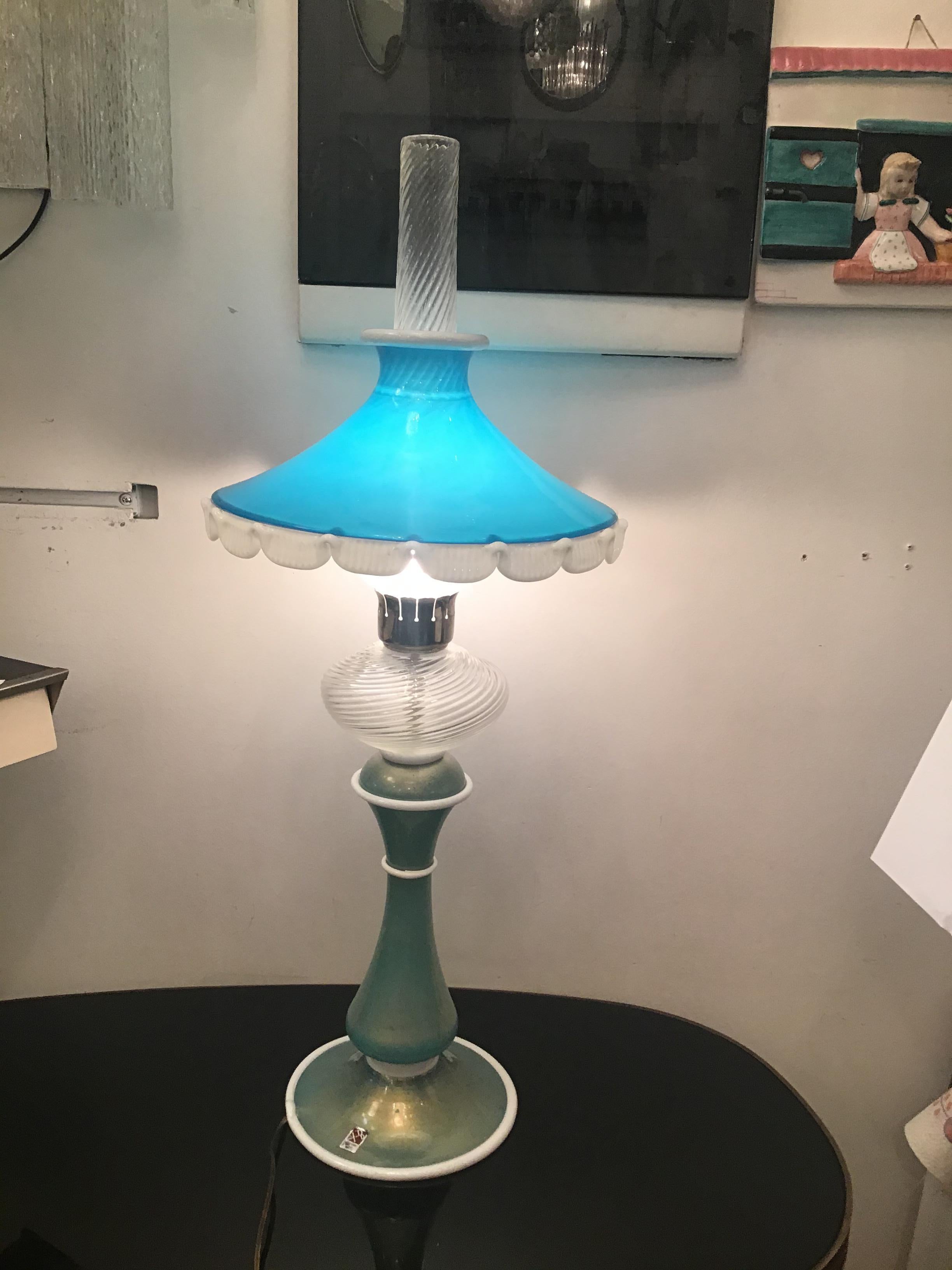 Barovier e Toso Table Lamp Brass Murano Glass 1950 Italy In Excellent Condition For Sale In Milano, IT