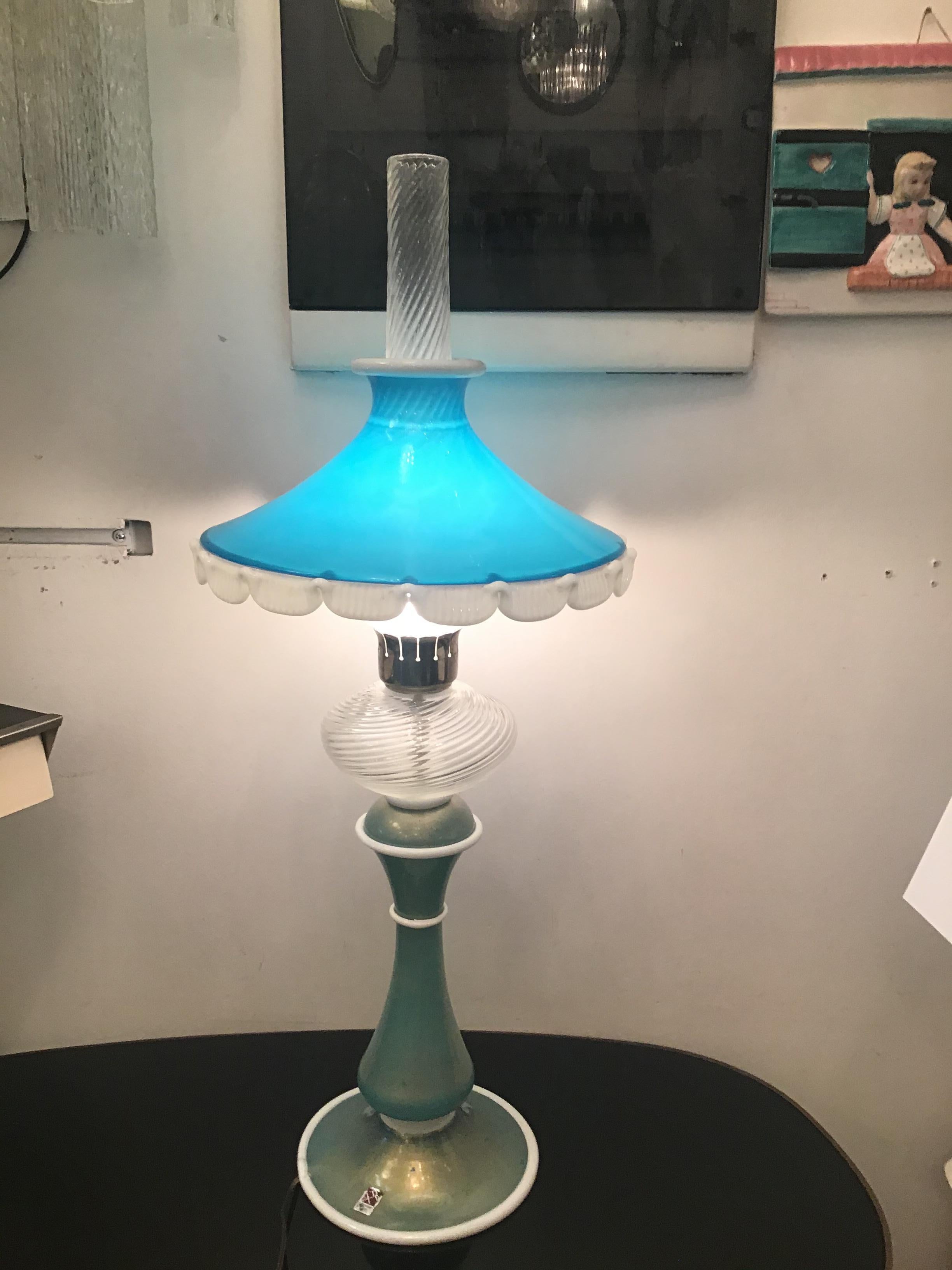 Verre de Murano Barovier & Toso lampe de bureau en laiton et verre de Murano, Italie, 1950 en vente