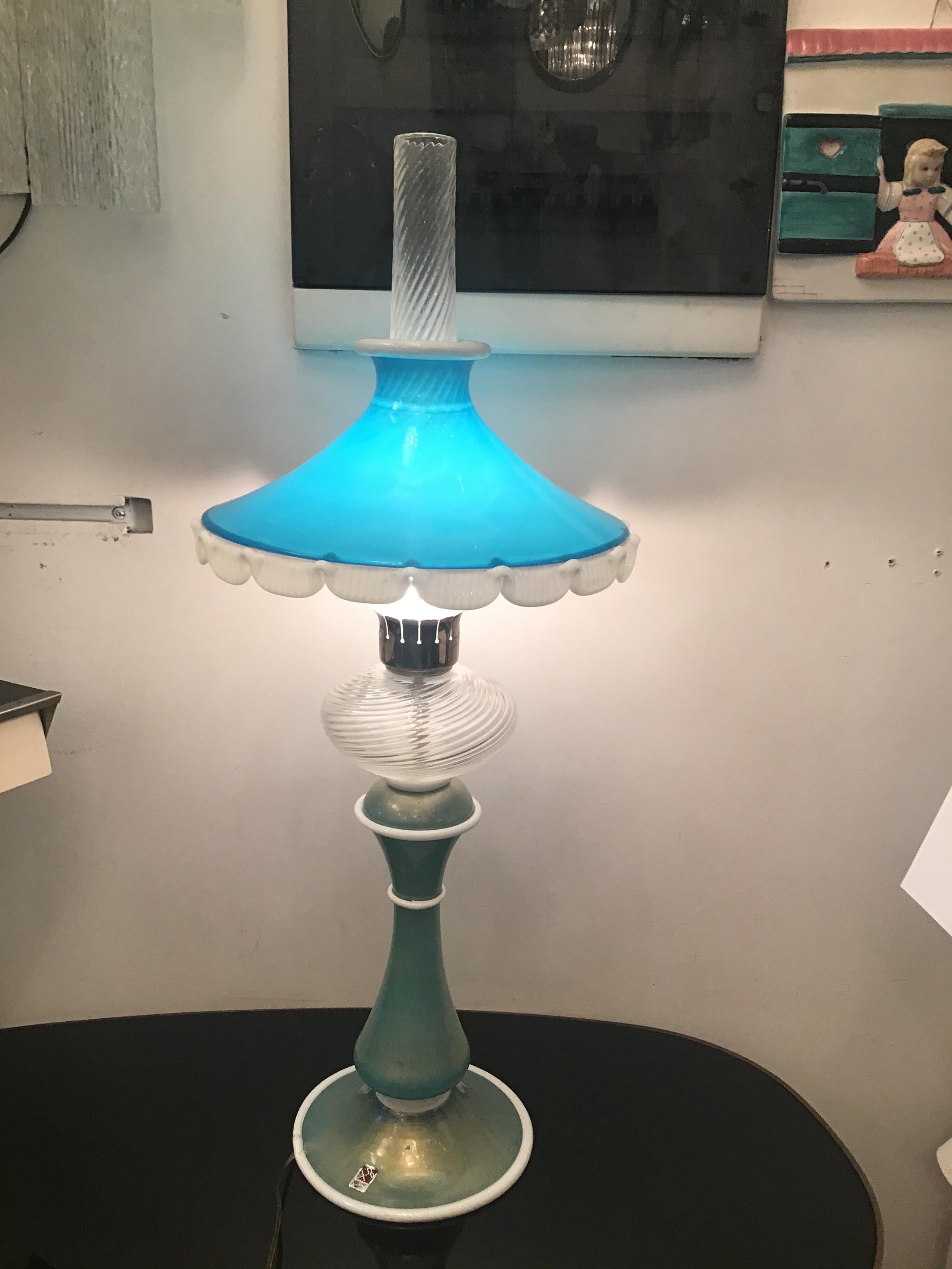 Barovier & Toso lampe de bureau en laiton et verre de Murano, Italie, 1950 en vente 1