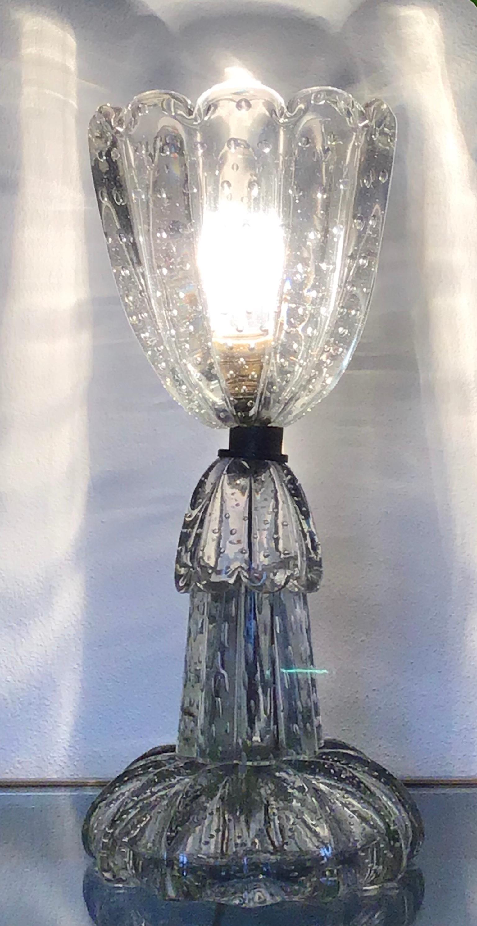 Italian Barovier & Toso Table Lamp Murano Glass Brass, 1940, Italy