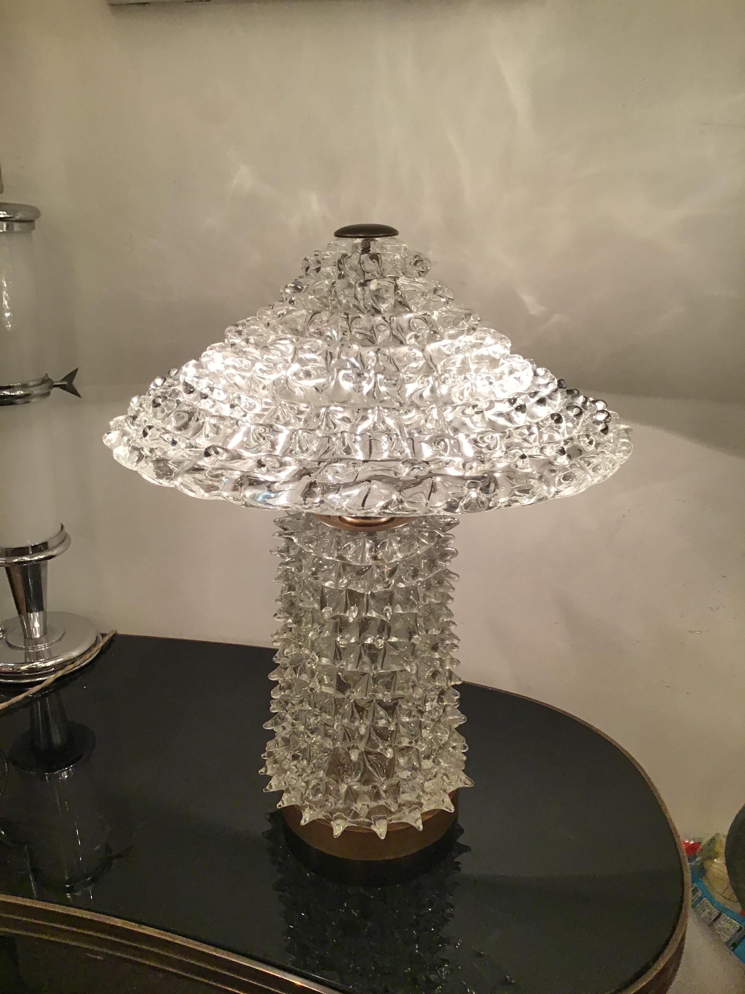 Mid-20th Century Barovier e Toso Table Lamp Murano Glass Brass 1940 Italy 