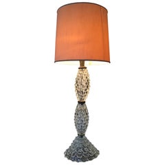 Barovier & Toso Table Lamp Murano Glass Brass Fabric Lampshade, 1940, Italy