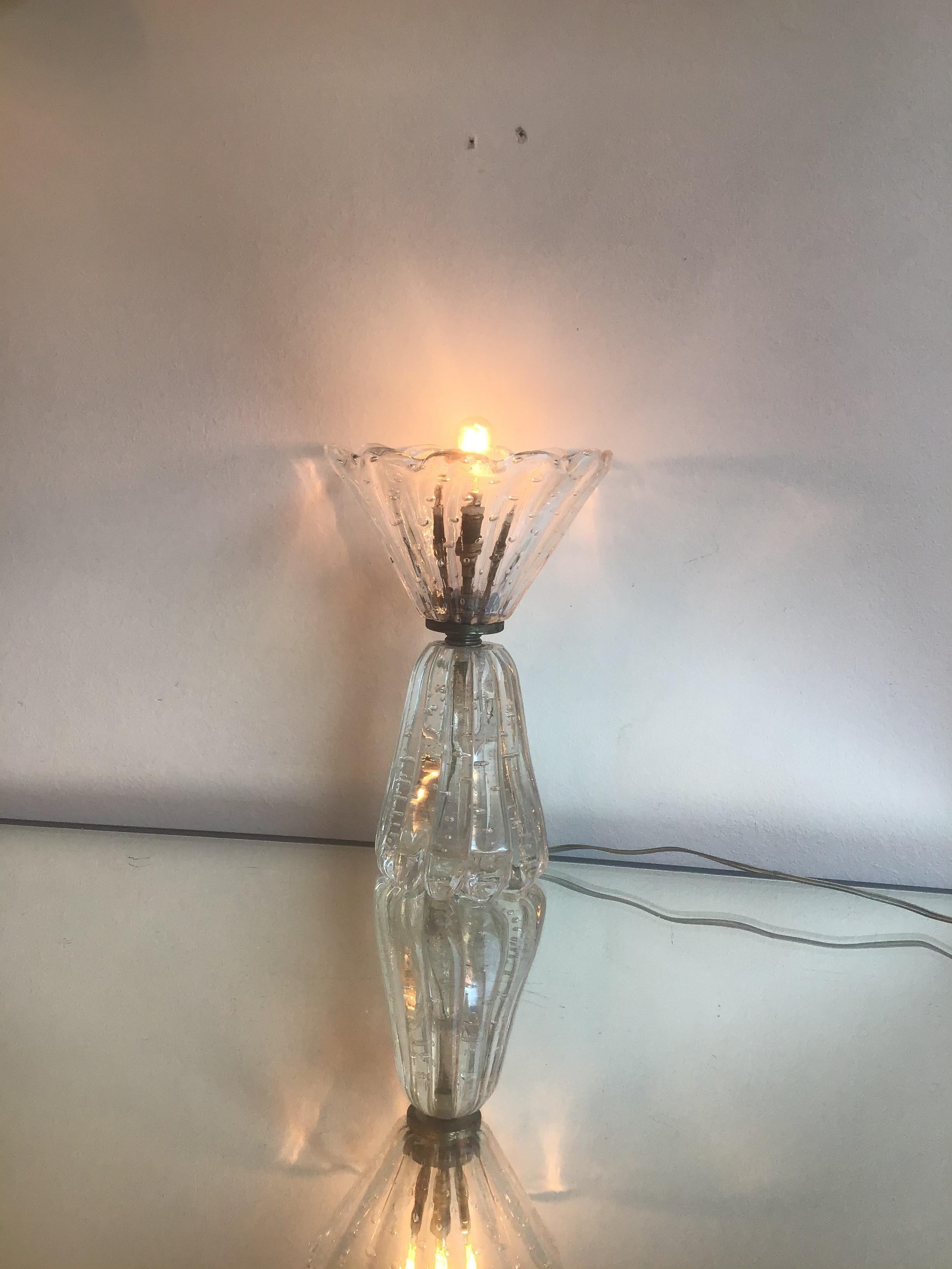 Other Barovier e Toso Table Lamp Murano Glass Metal Crome 1940 Italy For Sale