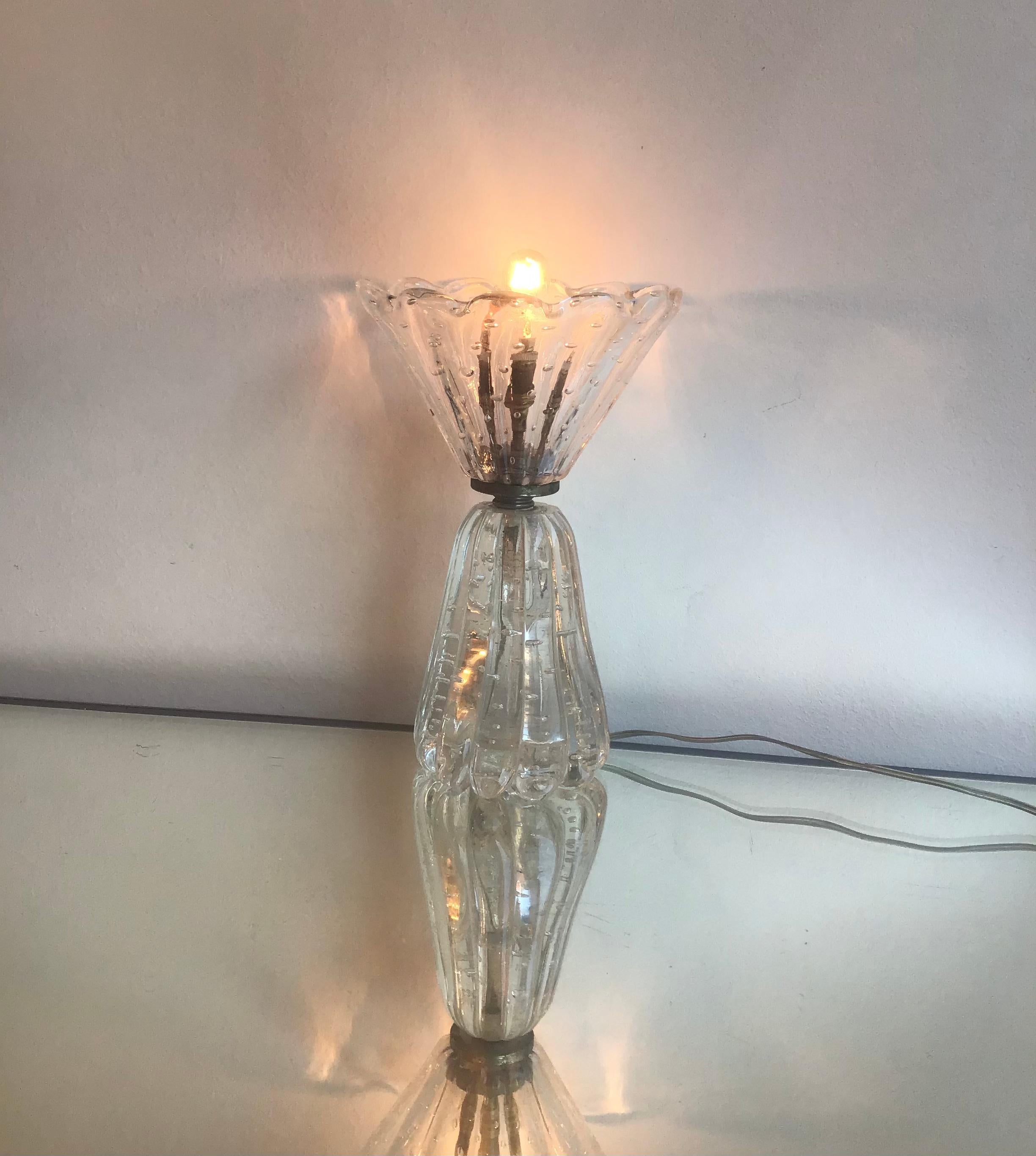 italien Barovier & Toso - Lampe de table en verre de Murano - Métal Crome 1940 - Italie en vente