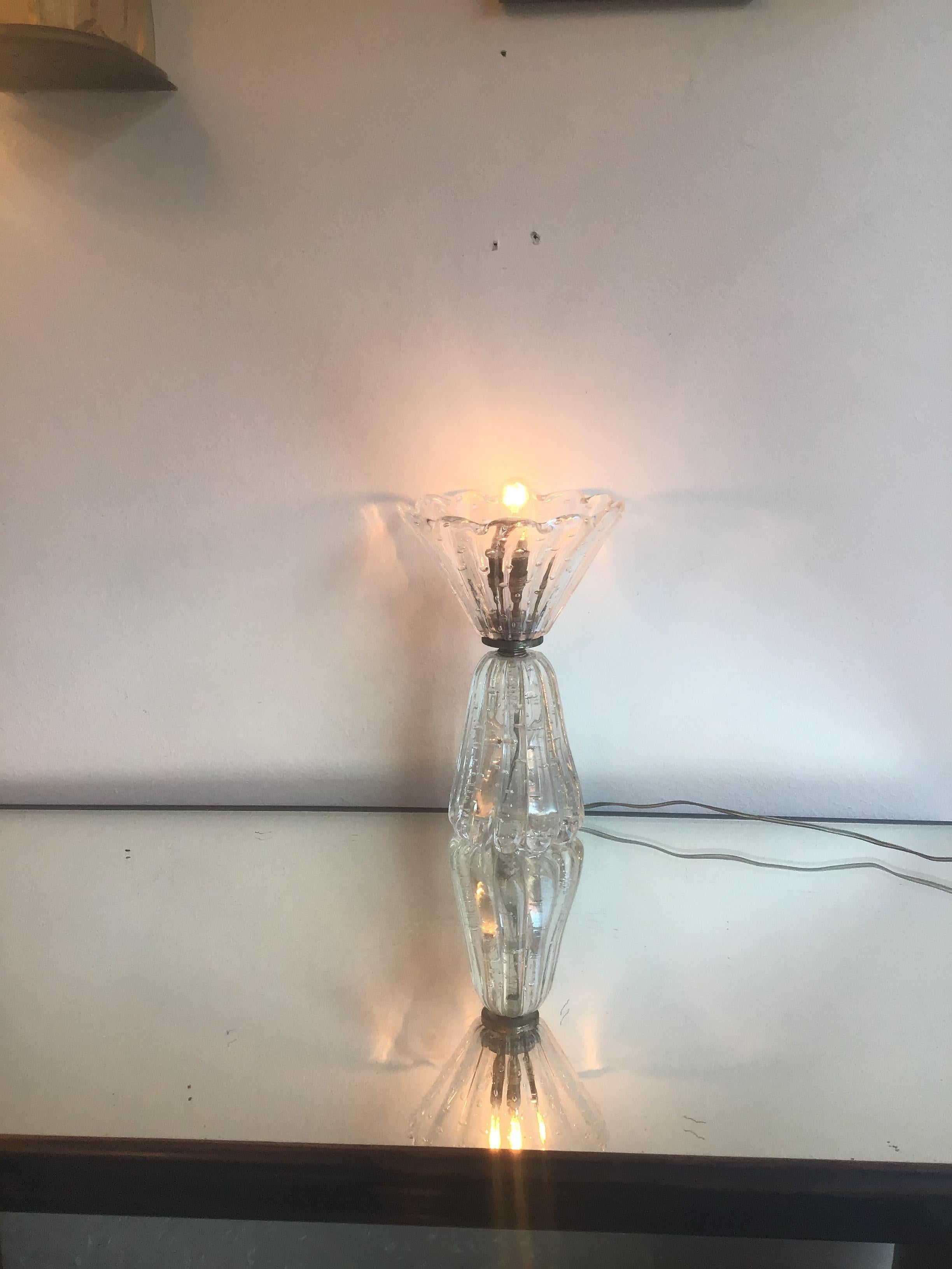 Verre de Murano Barovier & Toso - Lampe de table en verre de Murano - Métal Crome 1940 - Italie en vente