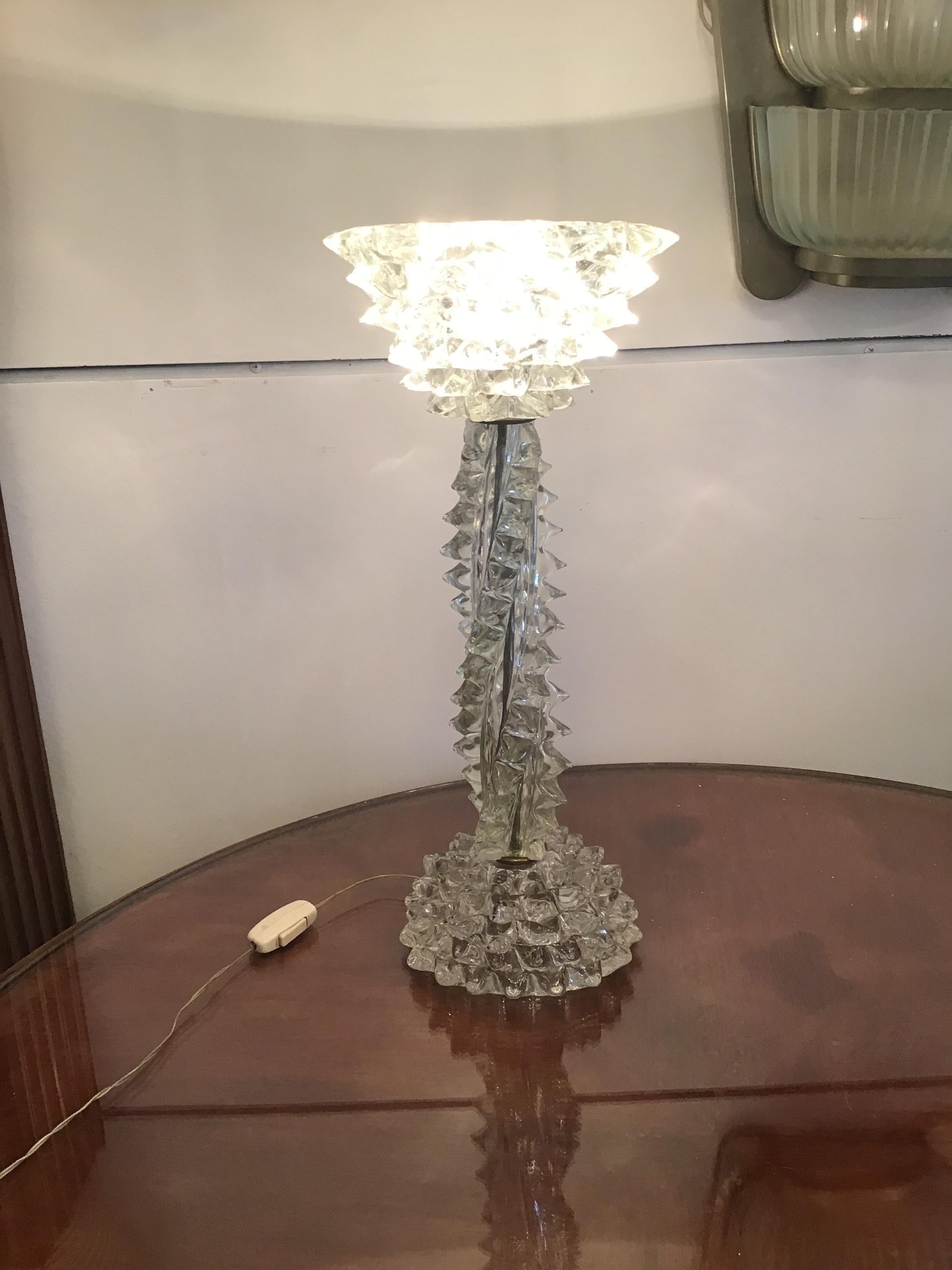 Mid-20th Century Barovier e Toso Table Lamp Murano Glass Rostrata, 1940, Italy For Sale