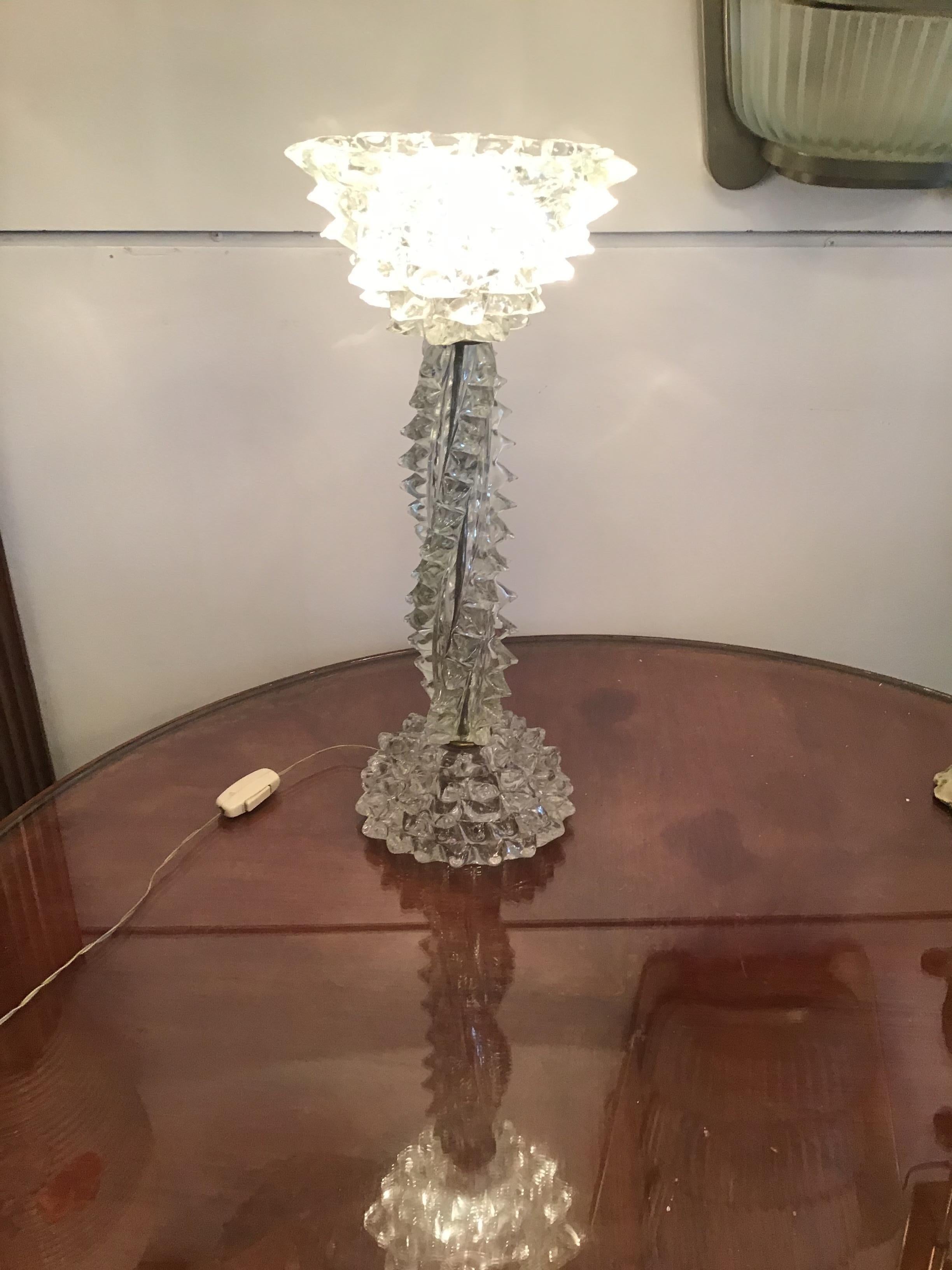 Barovier e Toso Table Lamp Murano Glass Rostrata, 1940, Italy For Sale 1