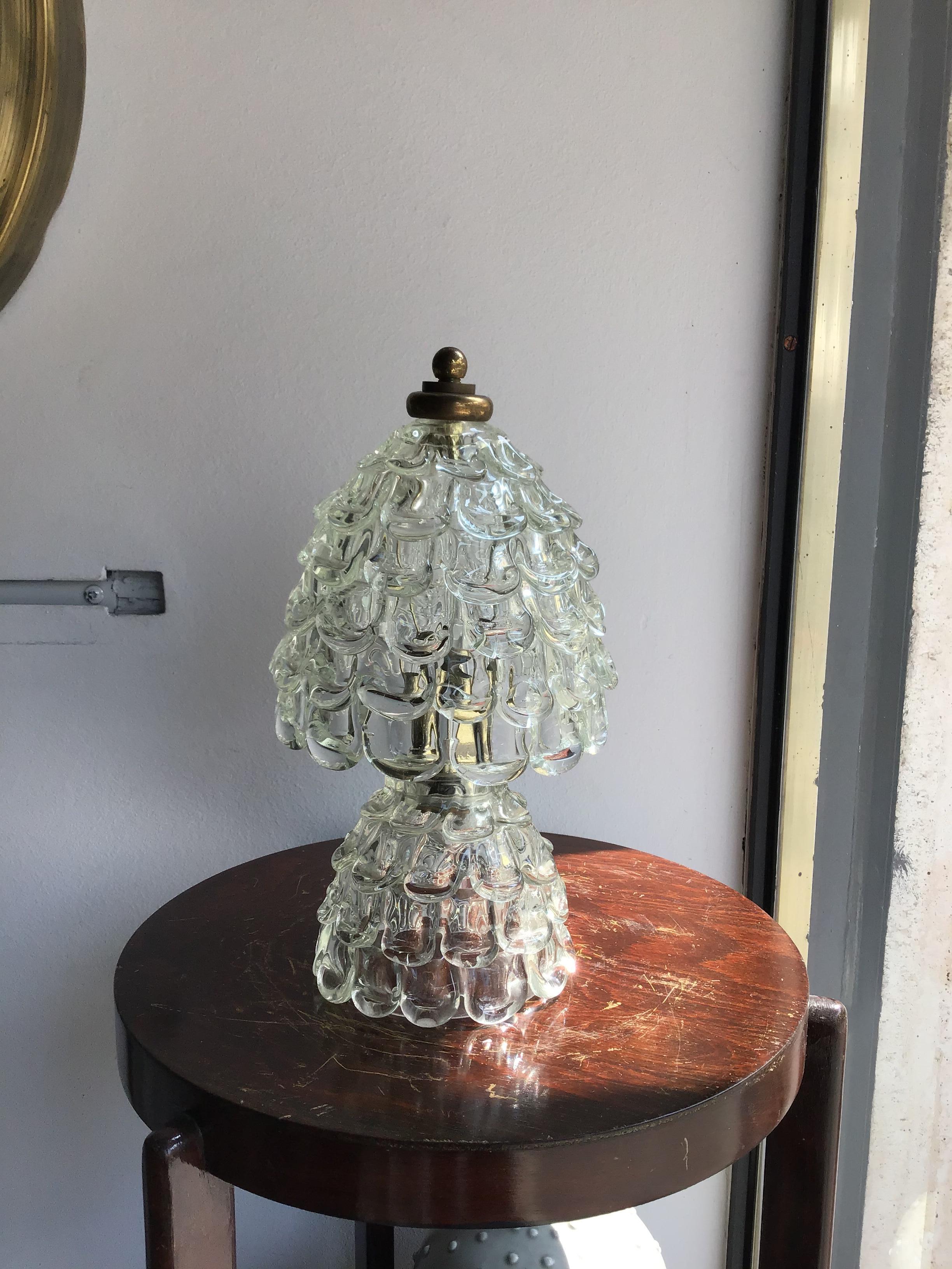 Other Barovier e Toso Table Lamp “Orecchiette” Murano Glass Brass, 1940, Italy