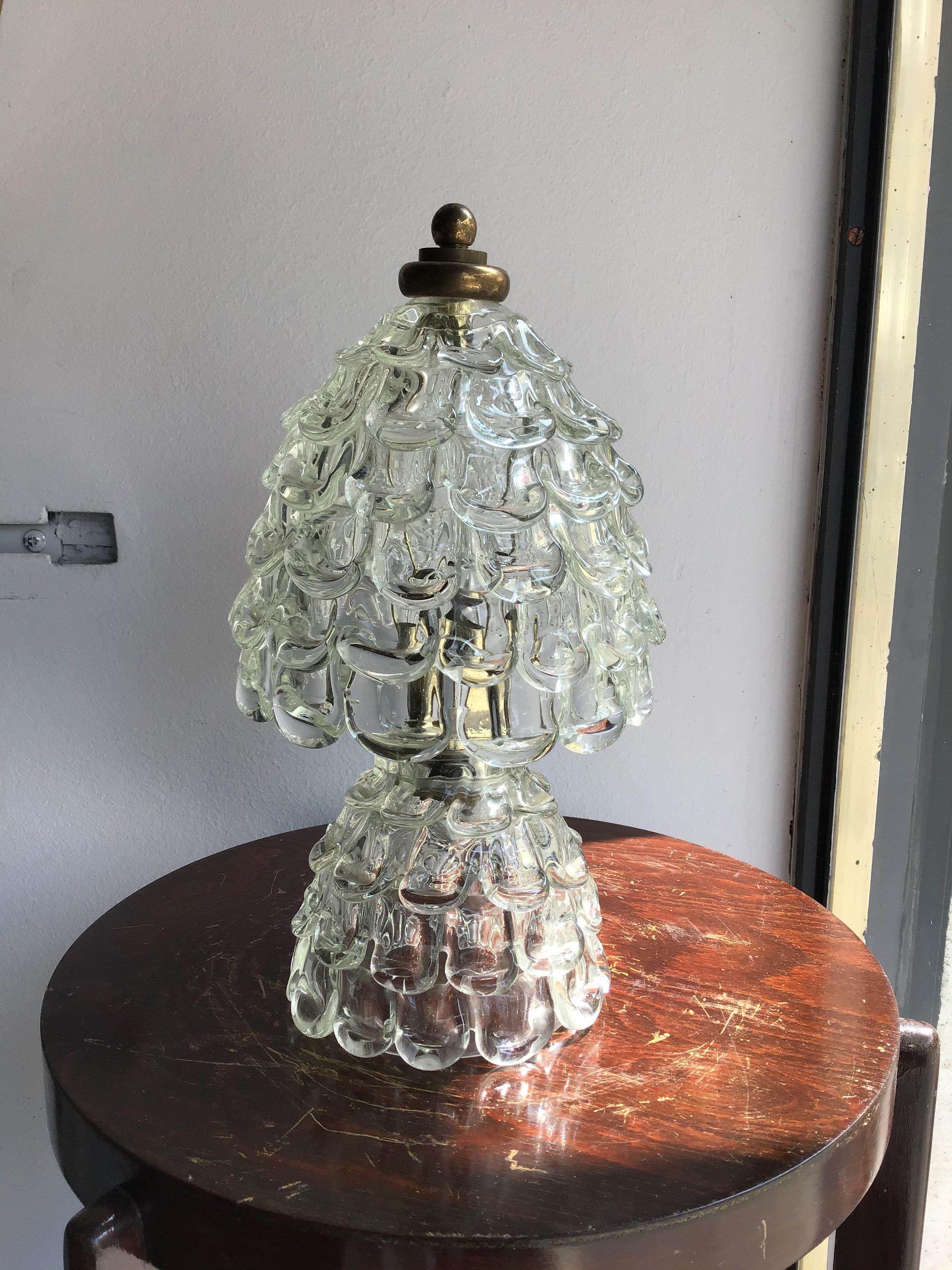 Italian Barovier e Toso Table Lamp “Orecchiette” Murano Glass Brass, 1940, Italy