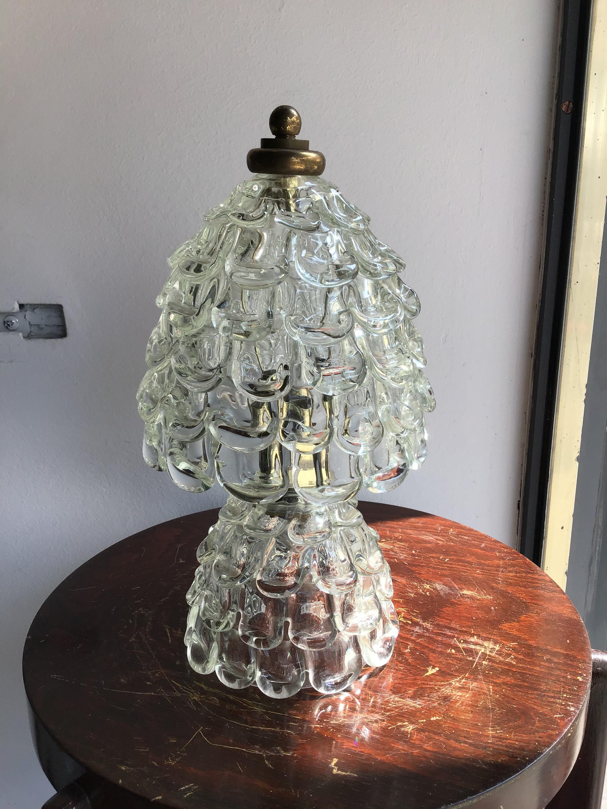 Barovier e Toso Table Lamp “Orecchiette” Murano Glass Brass, 1940, Italy In Excellent Condition In Milano, IT