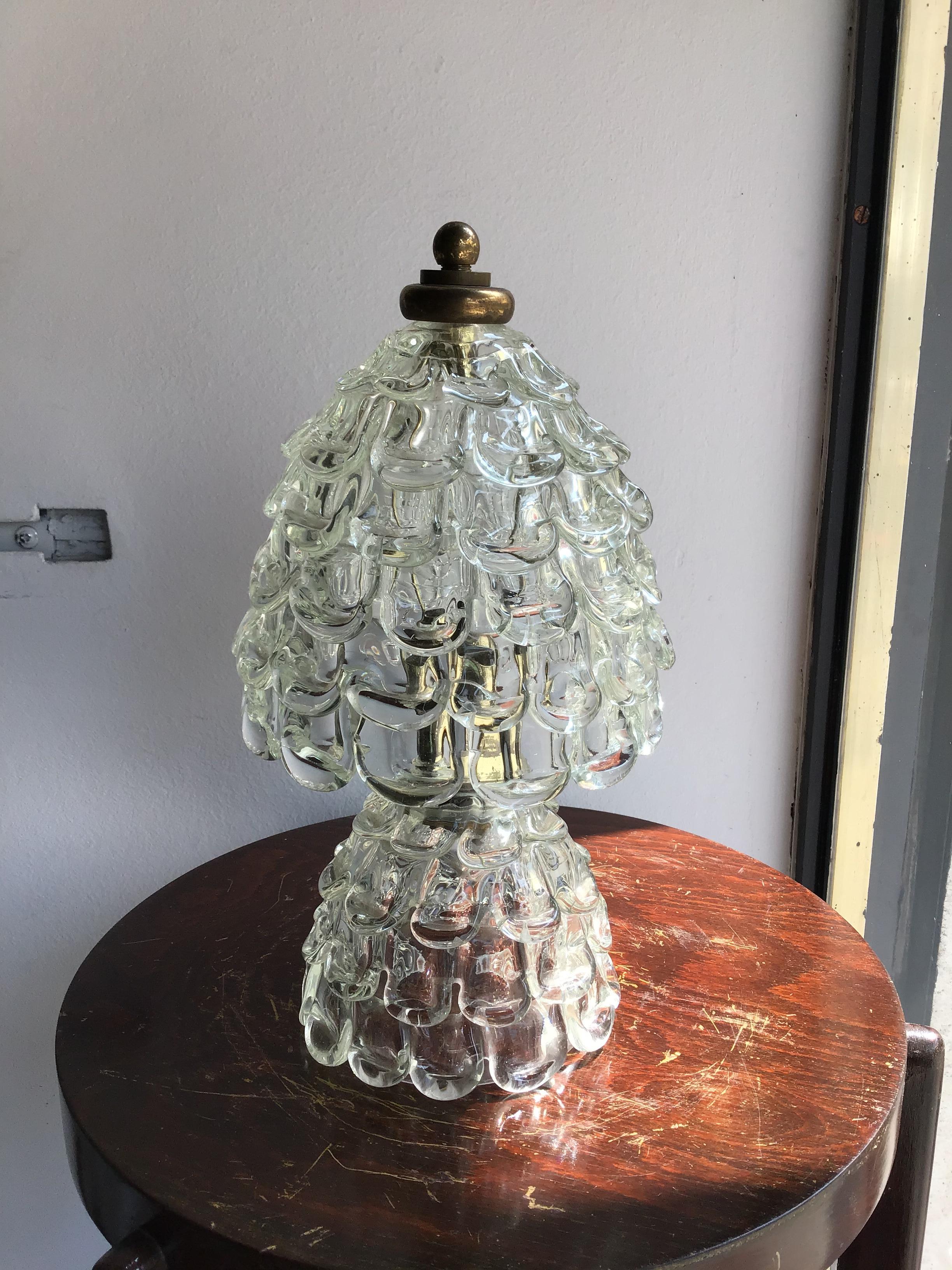 Barovier e Toso Table Lamp “Orecchiette” Murano Glass Brass, 1940, Italy 1