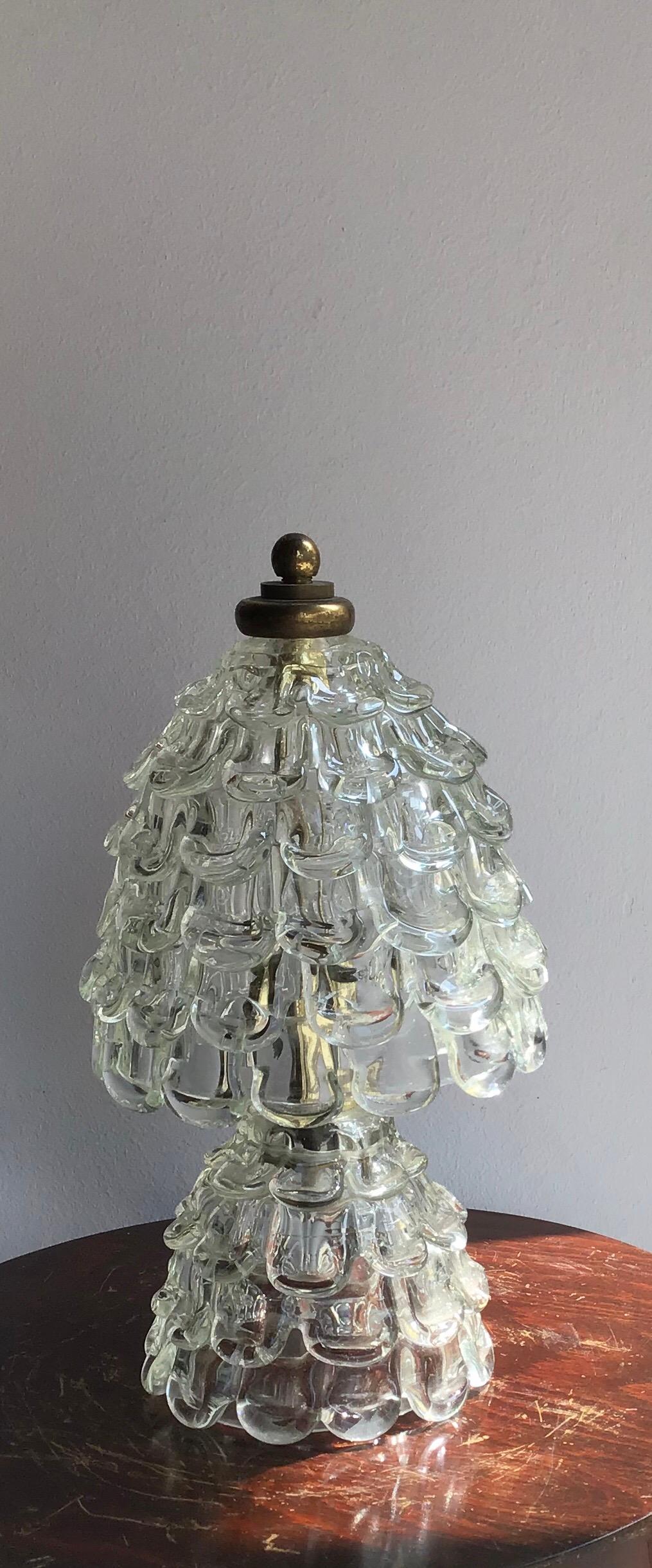 Barovier e Toso Table Lamp “Orecchiette” Murano Glass Brass, 1940, Italy 2