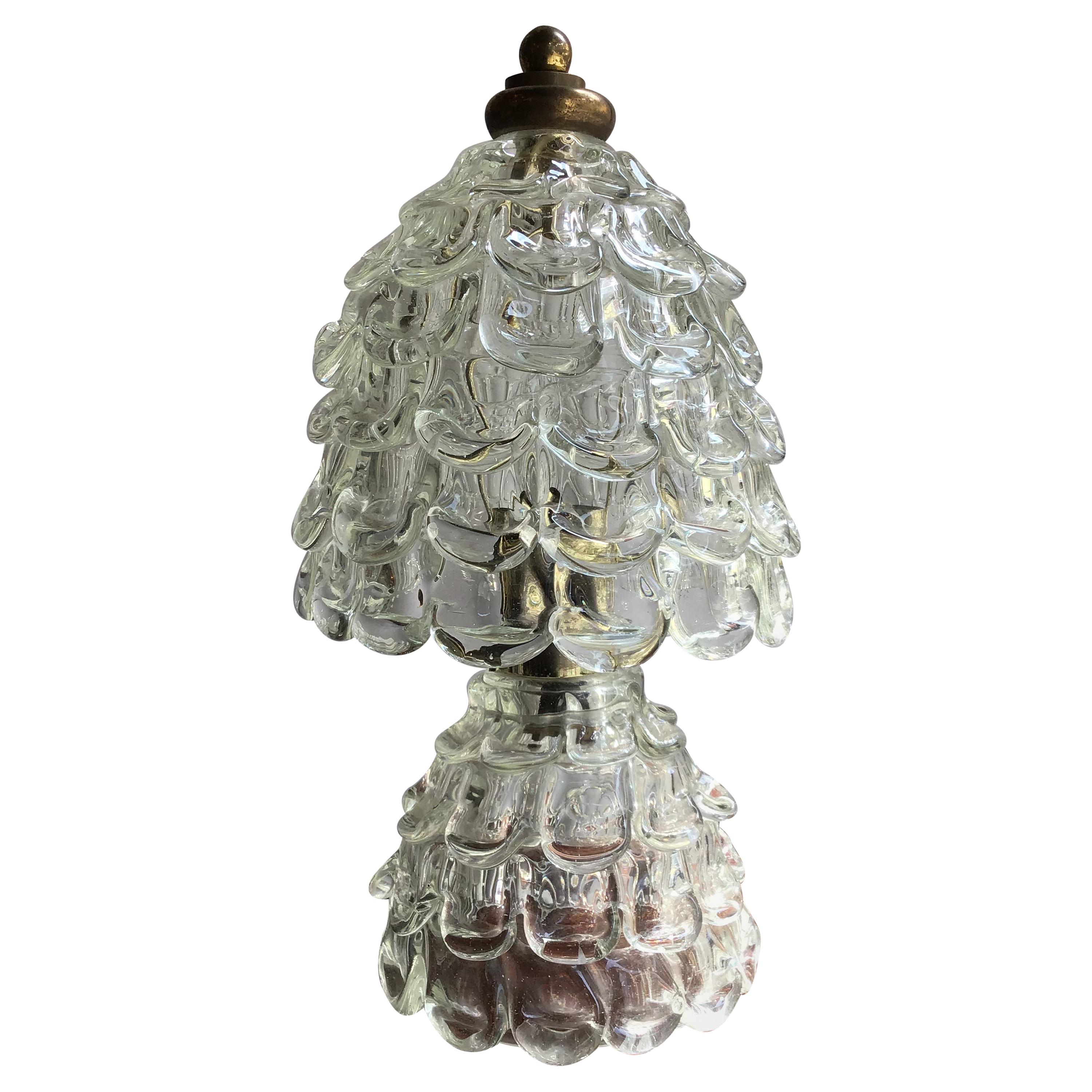 Barovier e Toso Table Lamp “Orecchiette” Murano Glass Brass, 1940, Italy